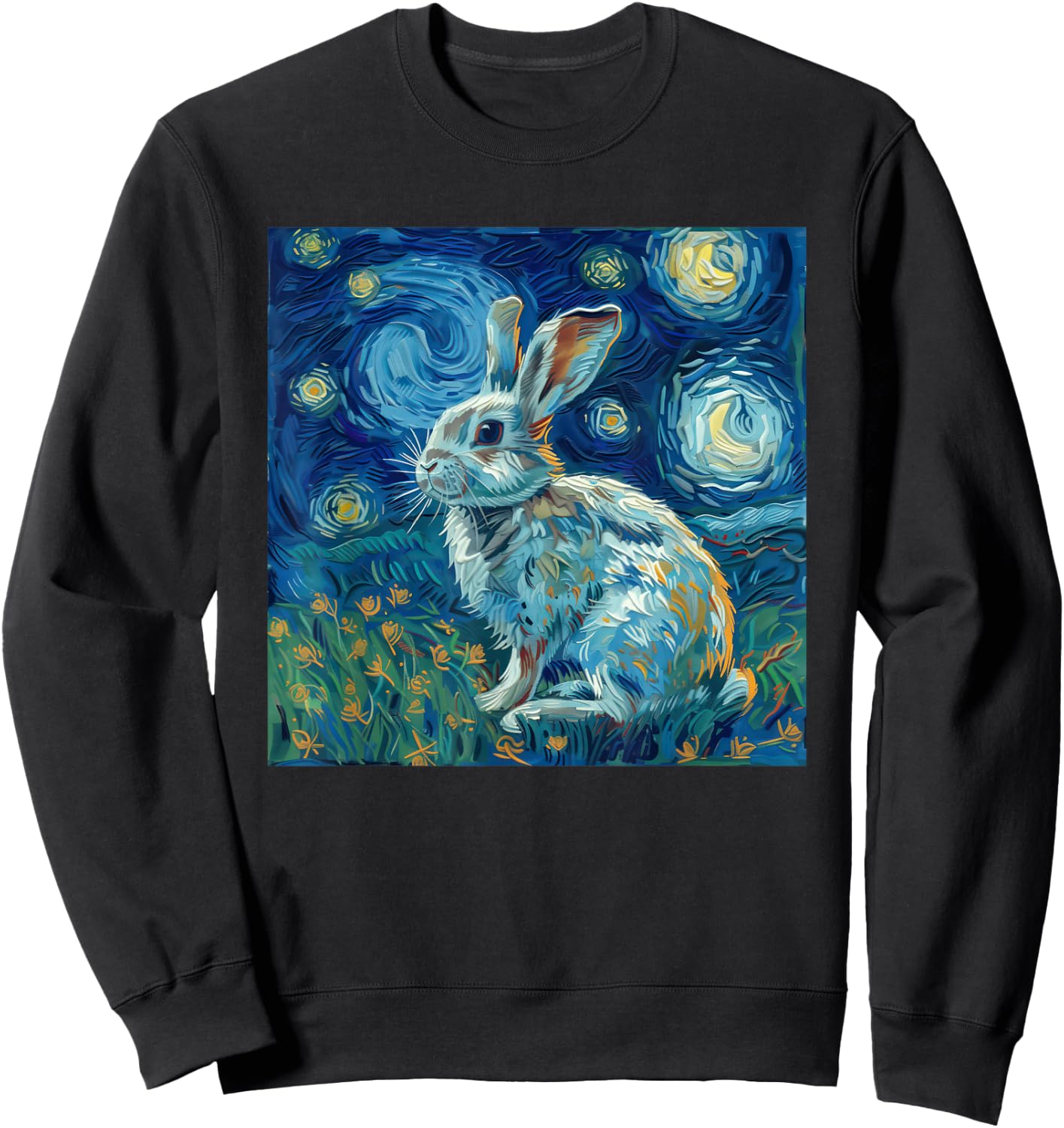 Bunny Rabbit Van Gogh Style Starry Night Sweatshirt - Sweatshirt | Black