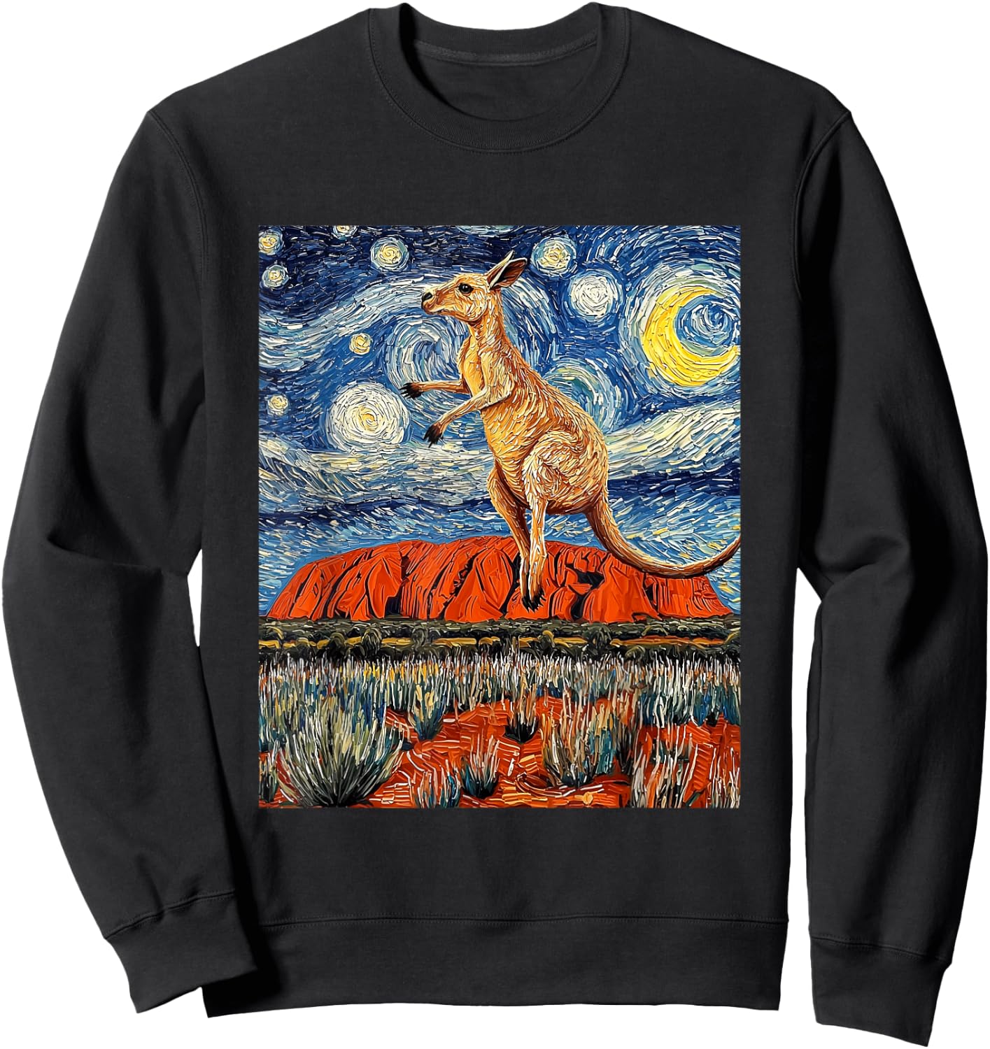 Kangaroo Ayers Rock Uluru Van Gogh Style Starry Night Sweatshirt - Sweatshirt | Black
