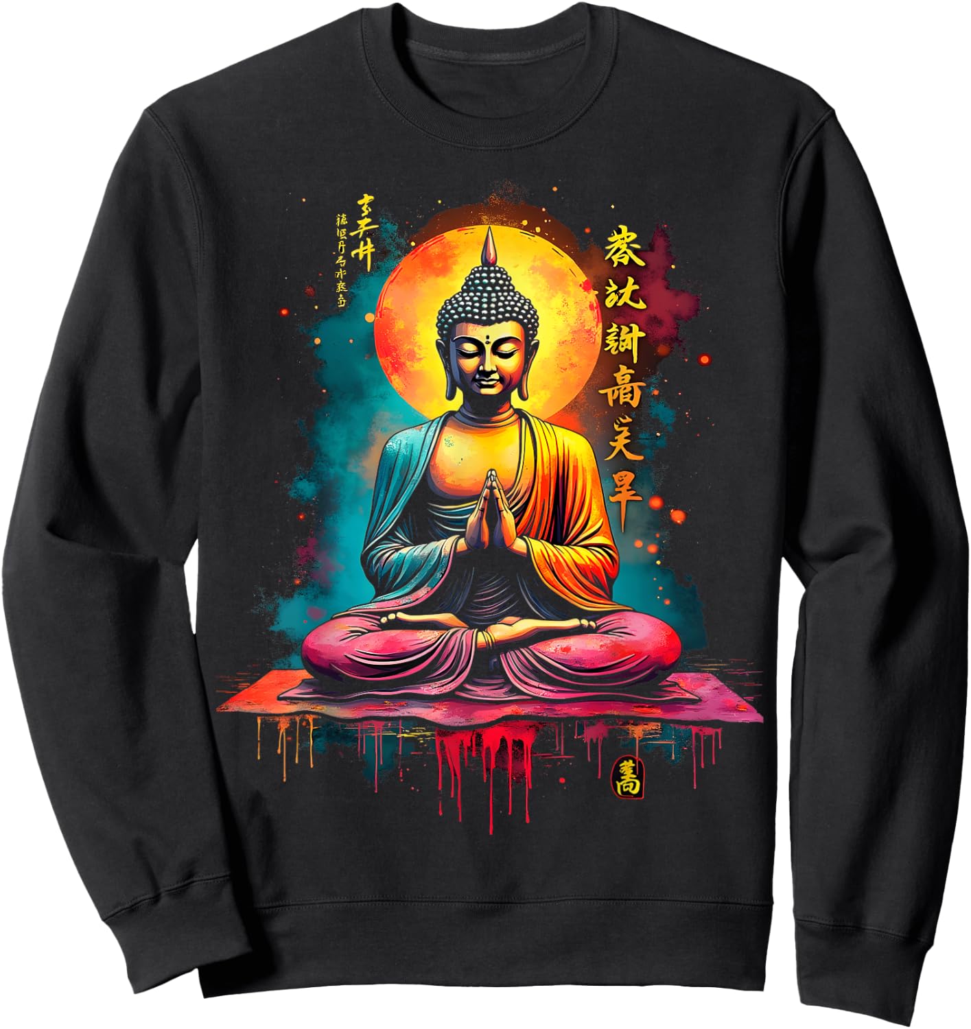 Bright Buddha and Moon , Black, S Sweatshirt - Sweatshirt | Black