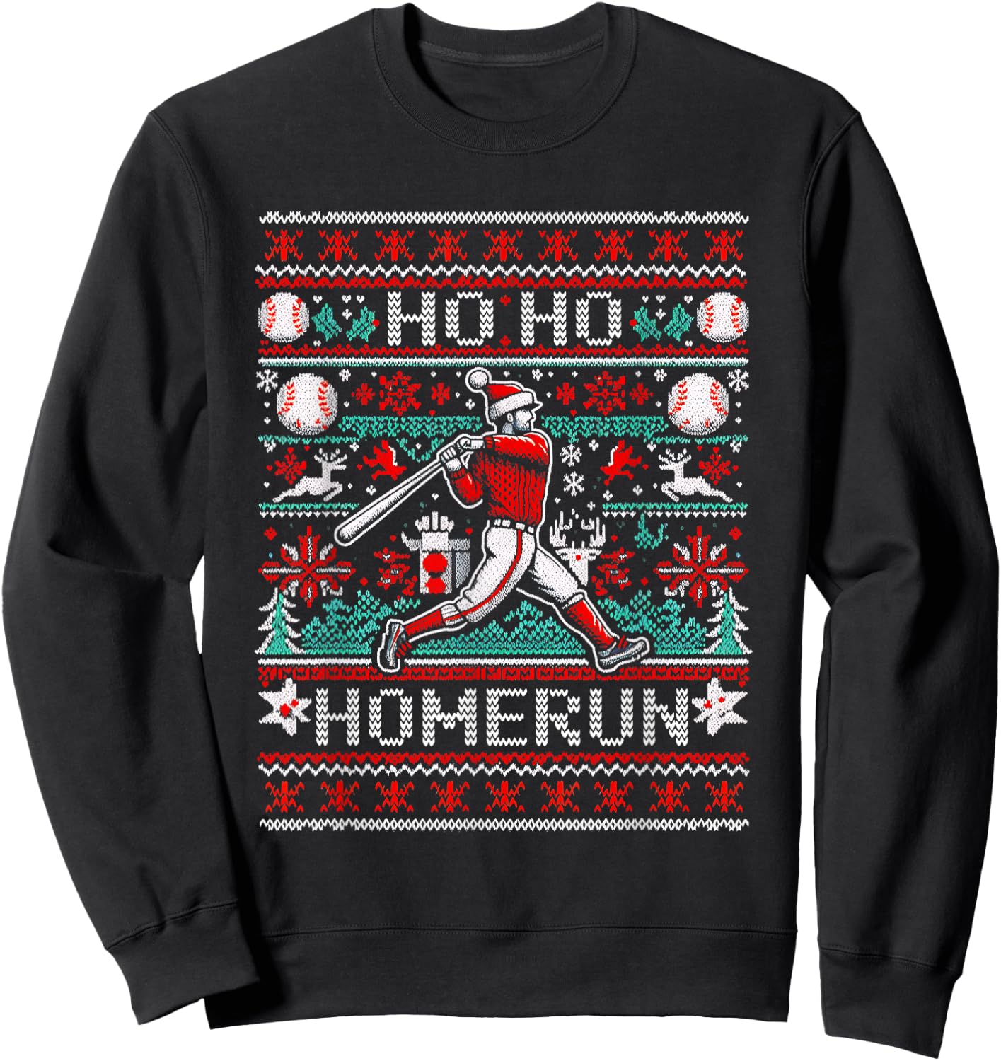 Ho Ho Homerun Baseball Ugly Christmas Sweater Party Hitter Sweatshirt - Sweatshirt | Black