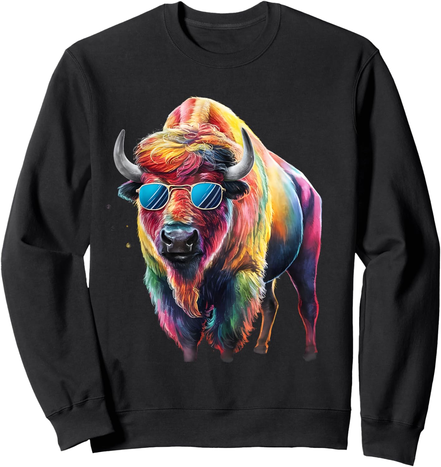 Bison Men Woman Colorful Watercolor Bison Sweatshirt - Sweatshirt | Black