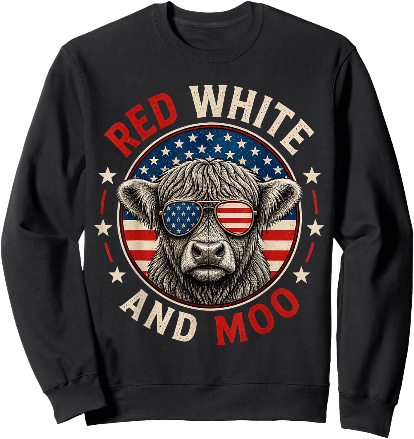 Red White and Moo Funny Toddler Highland Cow 4th of July Sweatshirt - Sweatshirt | Black