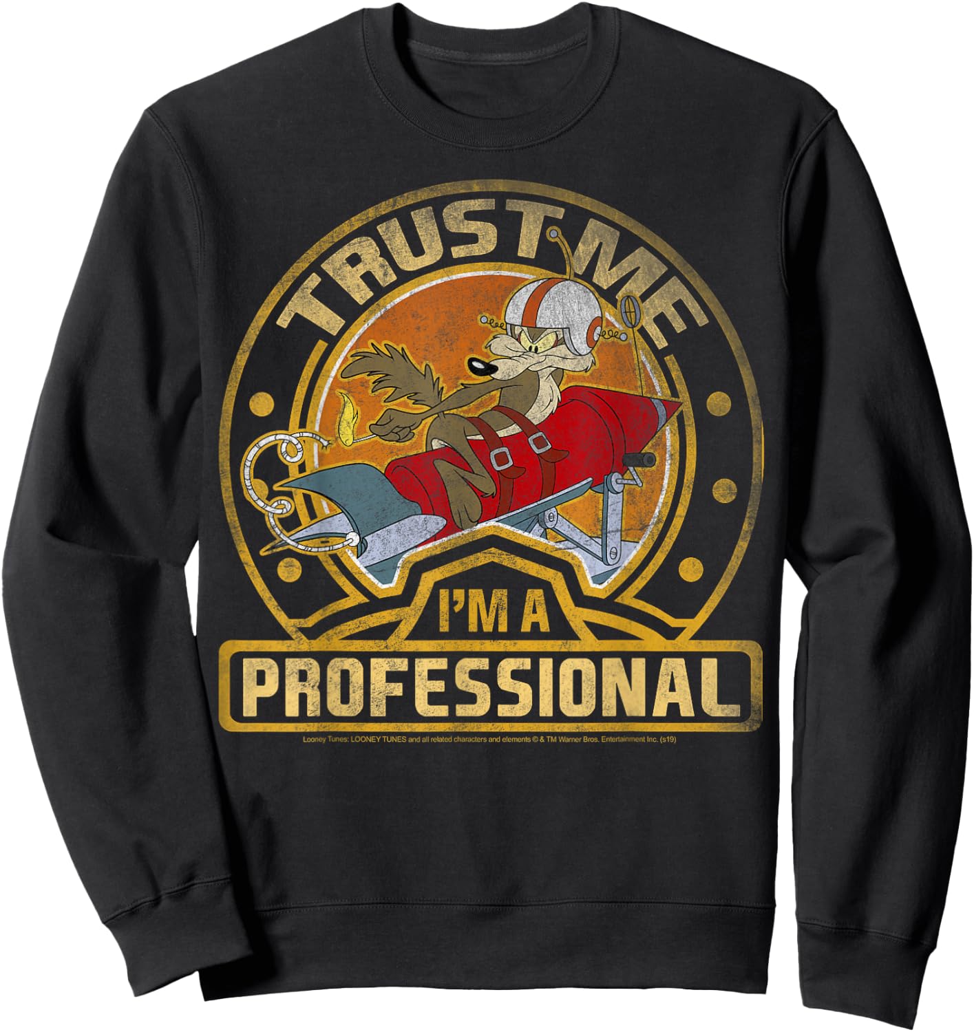 Looney Tunes Wile E. Coyote Trust Me I'm A Professional Short Sleeve Sweatshirt - Sweatshirt | Black