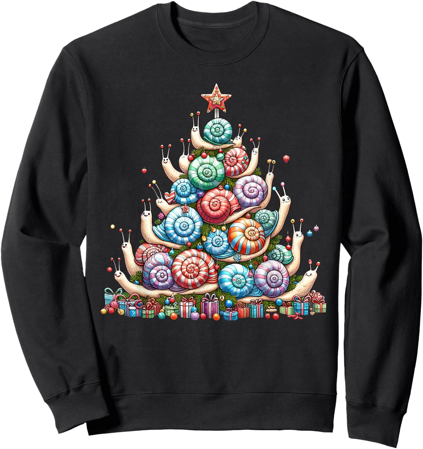 Cute Snail Christmas Tree Kids Funny Sweatshirt - Sweatshirt | Black