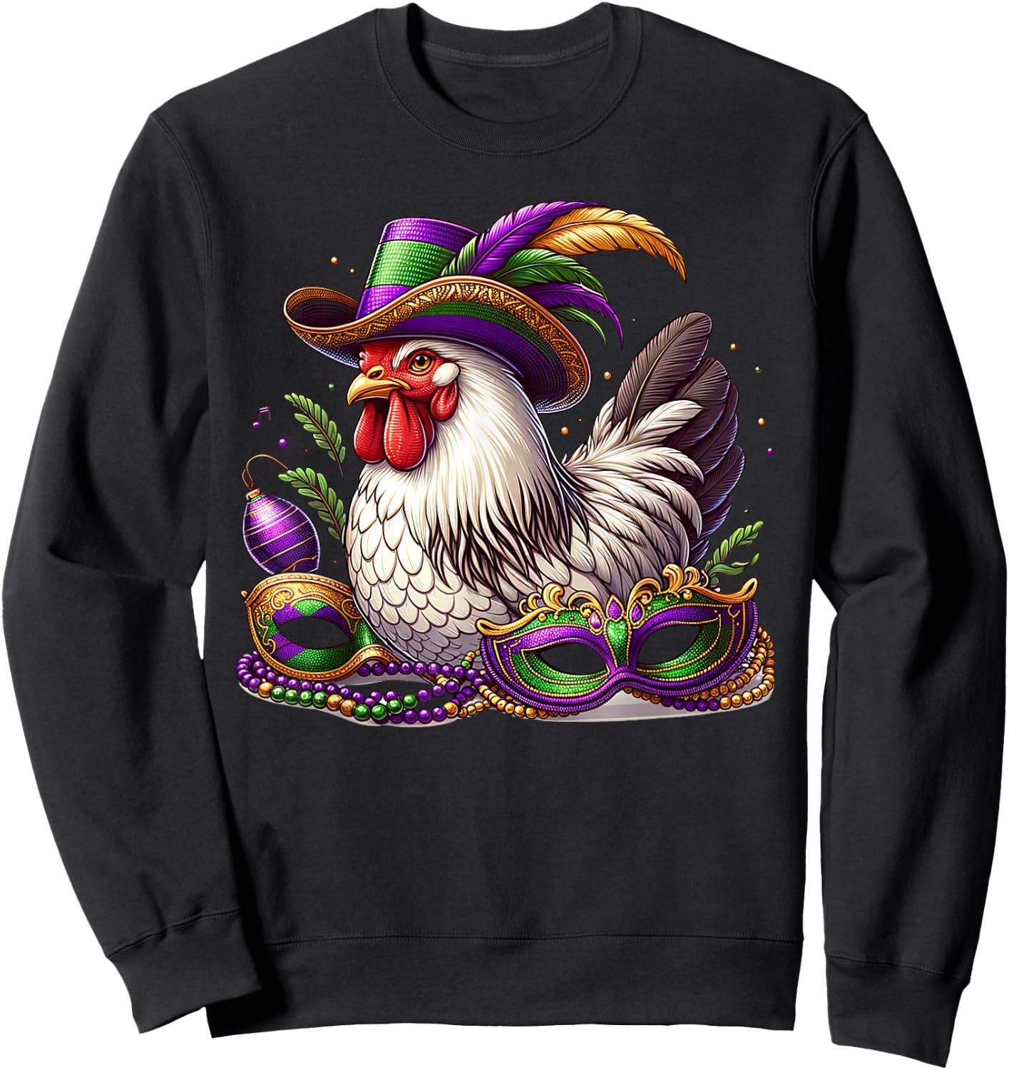 Mardi Gras Chicken Funny Outfit Farming Men Women Kids Sweatshirt - Sweatshirt | Black