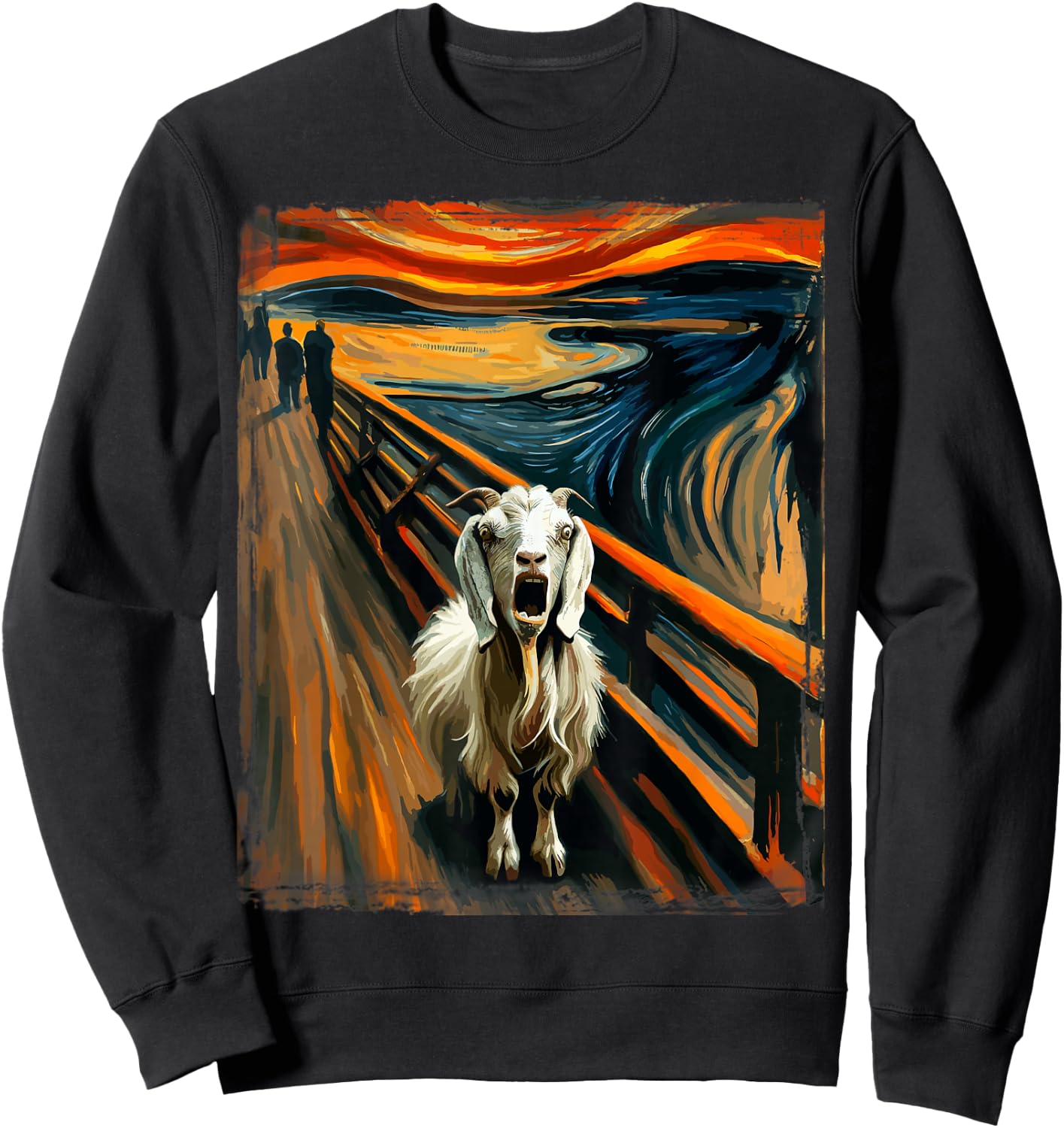 Expressionist Scream Parody Mountain Art Funny Surreal Goat Sweatshirt - Sweatshirt | Black