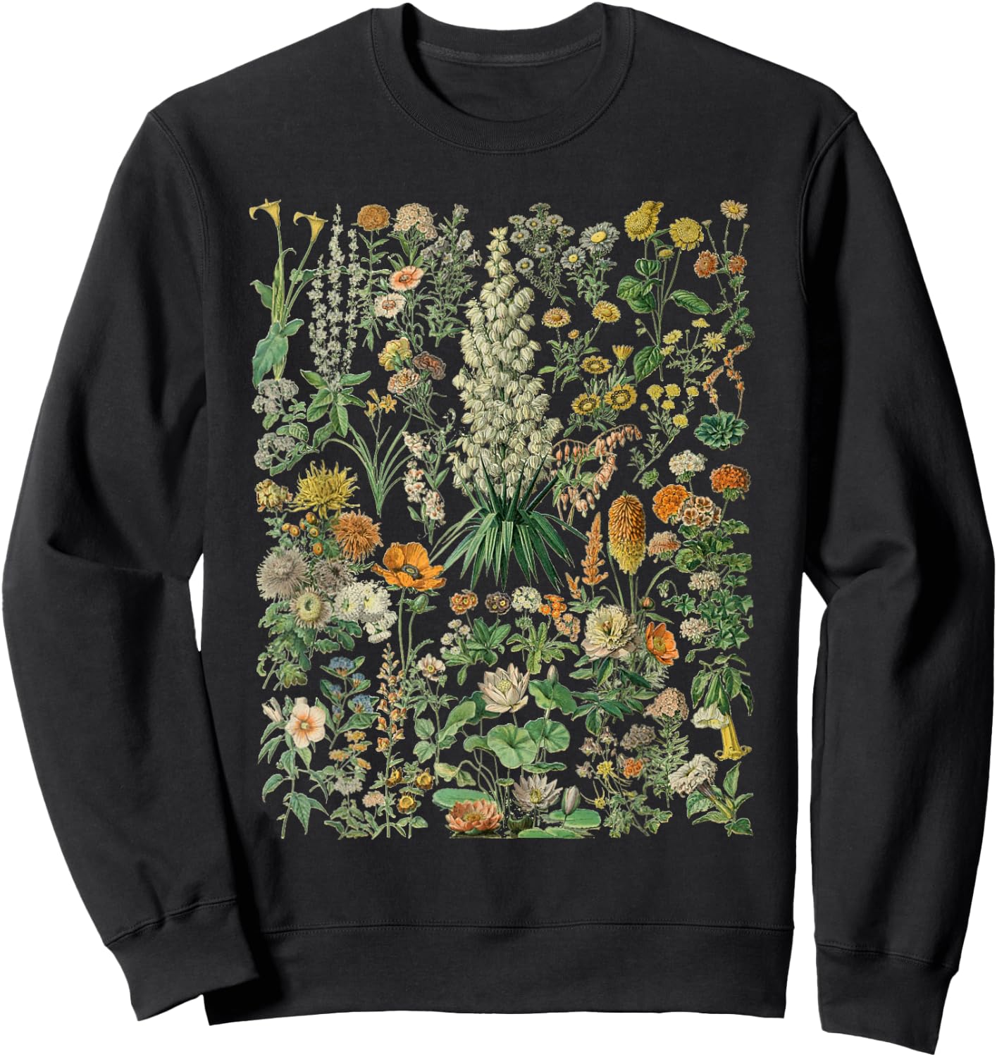 Vintage Inspired Flower Botanical Chart Sweatshirt - Sweatshirt | Black