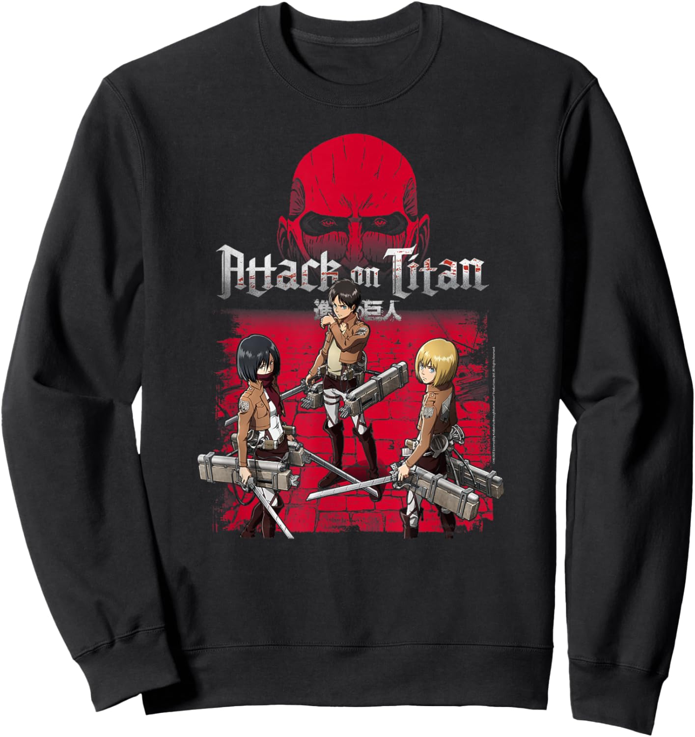 Attack on Titan 3 Main Characters Red Background Anime Sweatshirt - Sweatshirt | Black