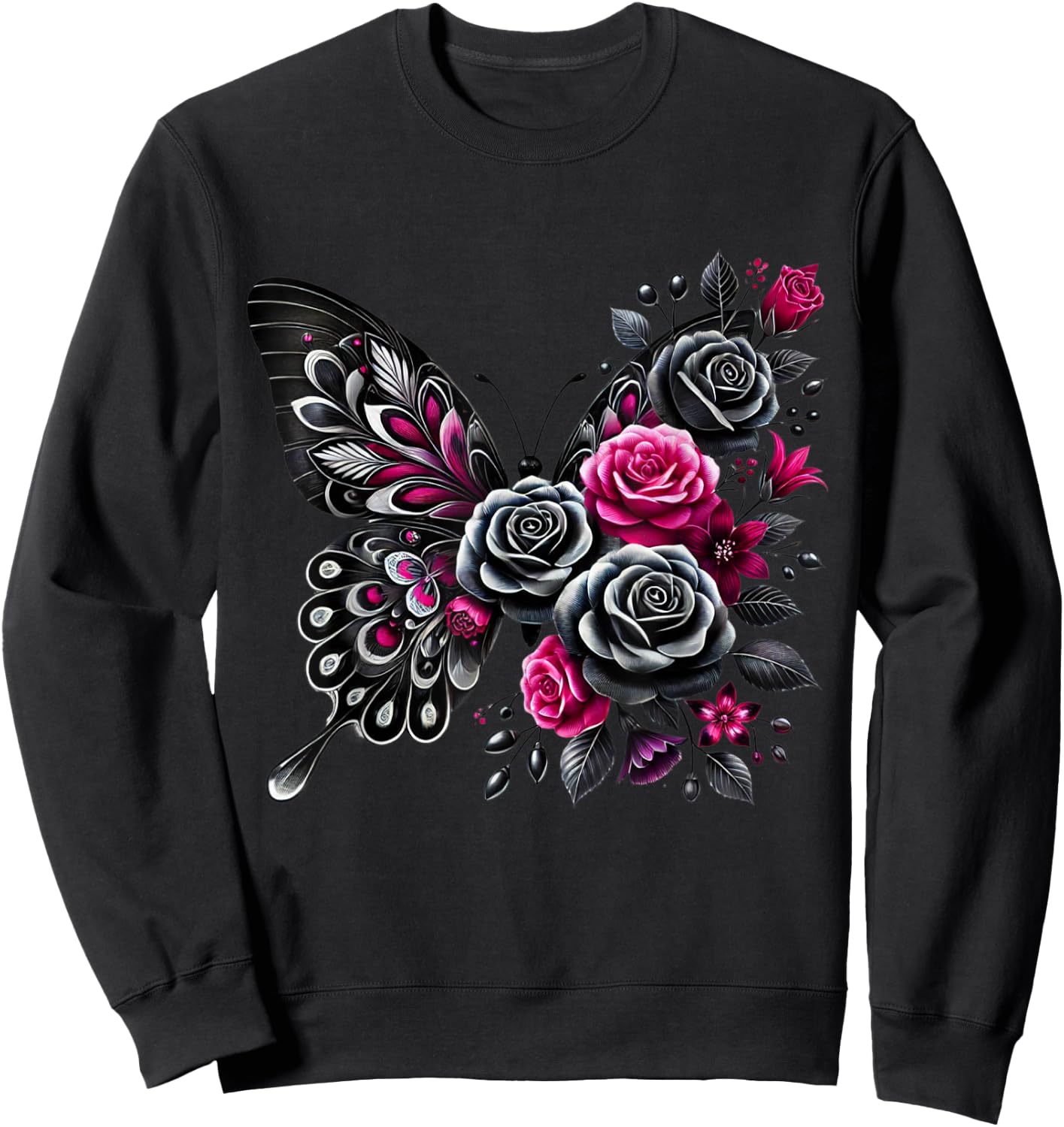 Watercolor Flower Butterfly Sweatshirt - Sweatshirt | Black