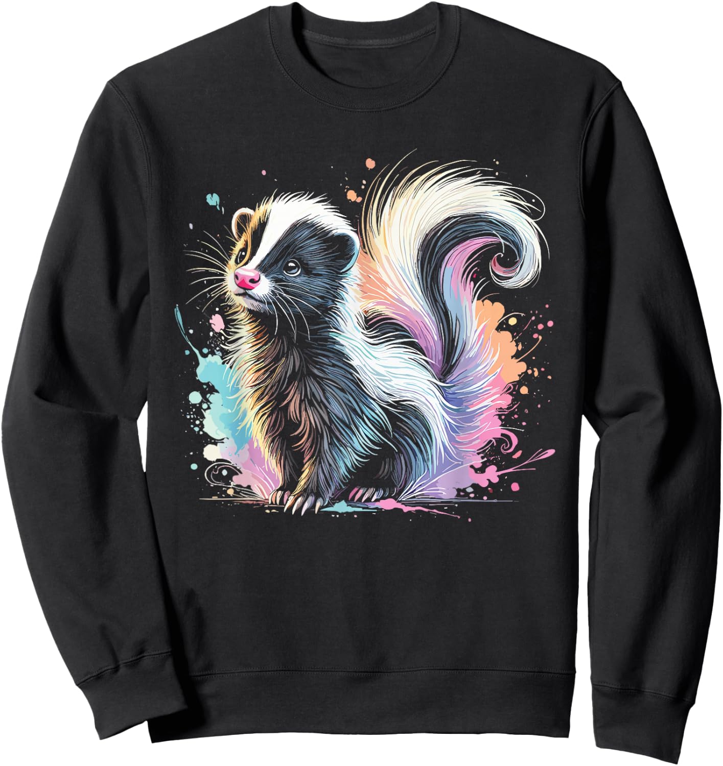 Skunk Artwork Animal Illustration Cute Colorful Skunk Sweatshirt - Sweatshirt | Black