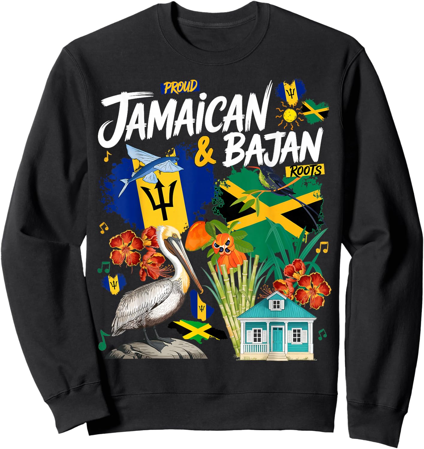 Jamaican Barbados Idea for Kids Bajan Jamaica Flag Themed Sweatshirt - Sweatshirt | Black