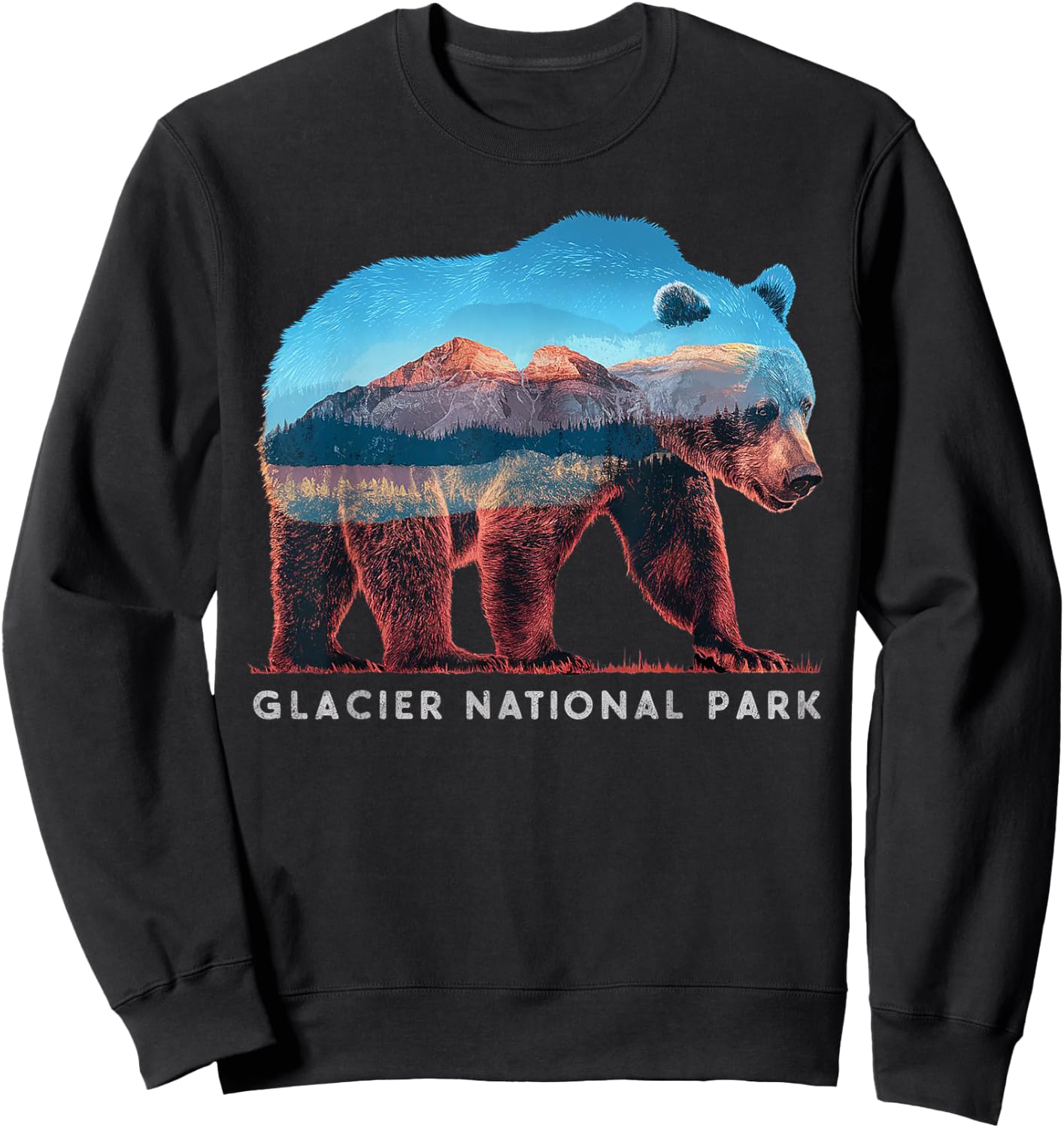 Retro Distressed Glacier Bear Glacier National Park Souvenir Sweatshirt - Sweatshirt | Black