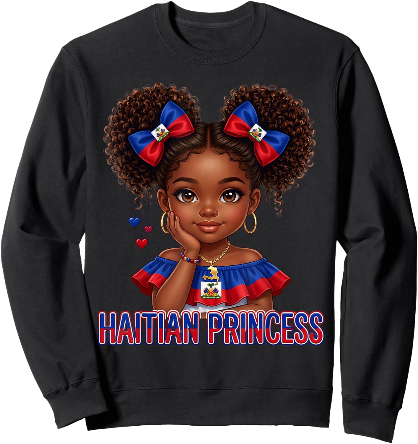 Haitian Princess Melanin Haiti Flag for Black Kids Girls Sweatshirt - Sweatshirt | Black