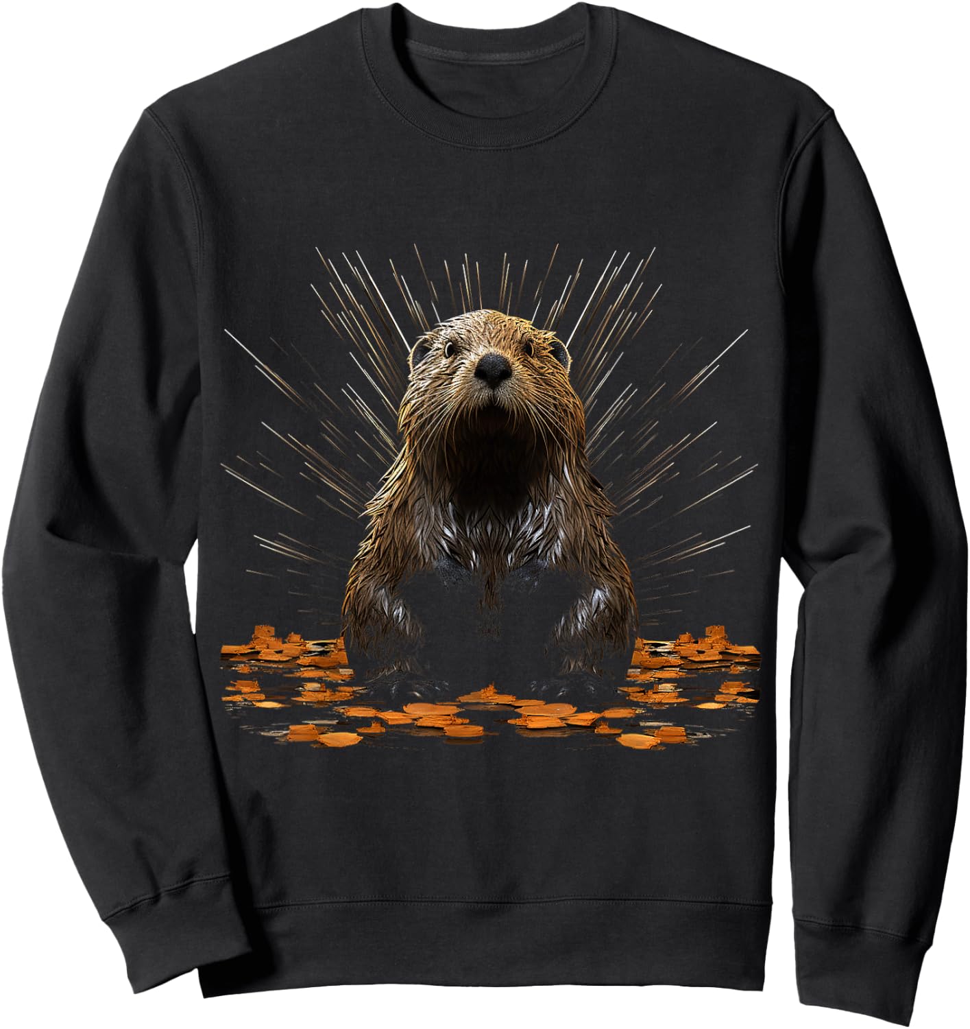Beaver Geometric Animal Art Graphic Motif Beaver Sweatshirt - Sweatshirt | Black
