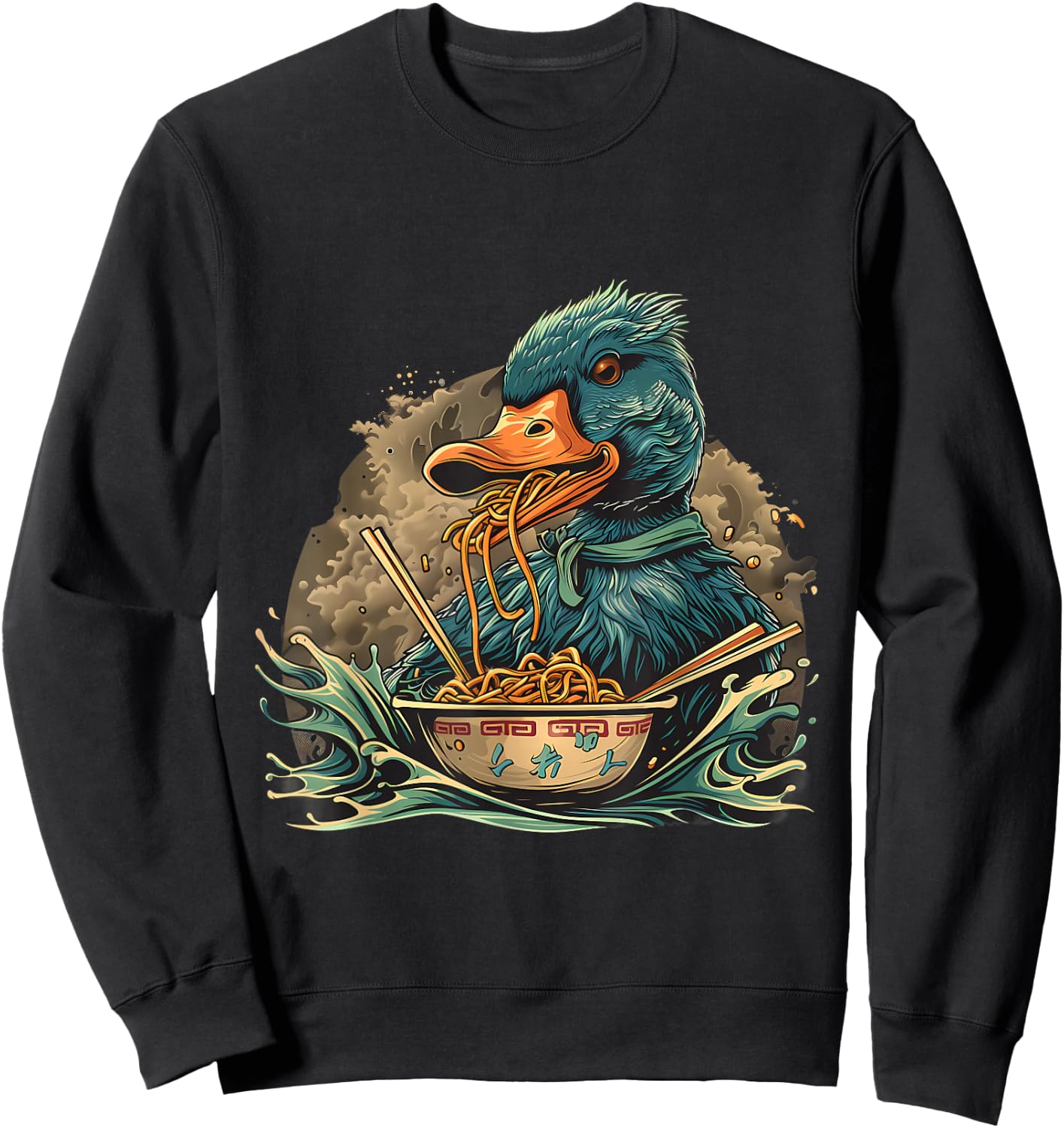 Duck Eating Ramen Noodles Duck Ramen Bowl Japanese Noodles Sweatshirt - Sweatshirt | Black