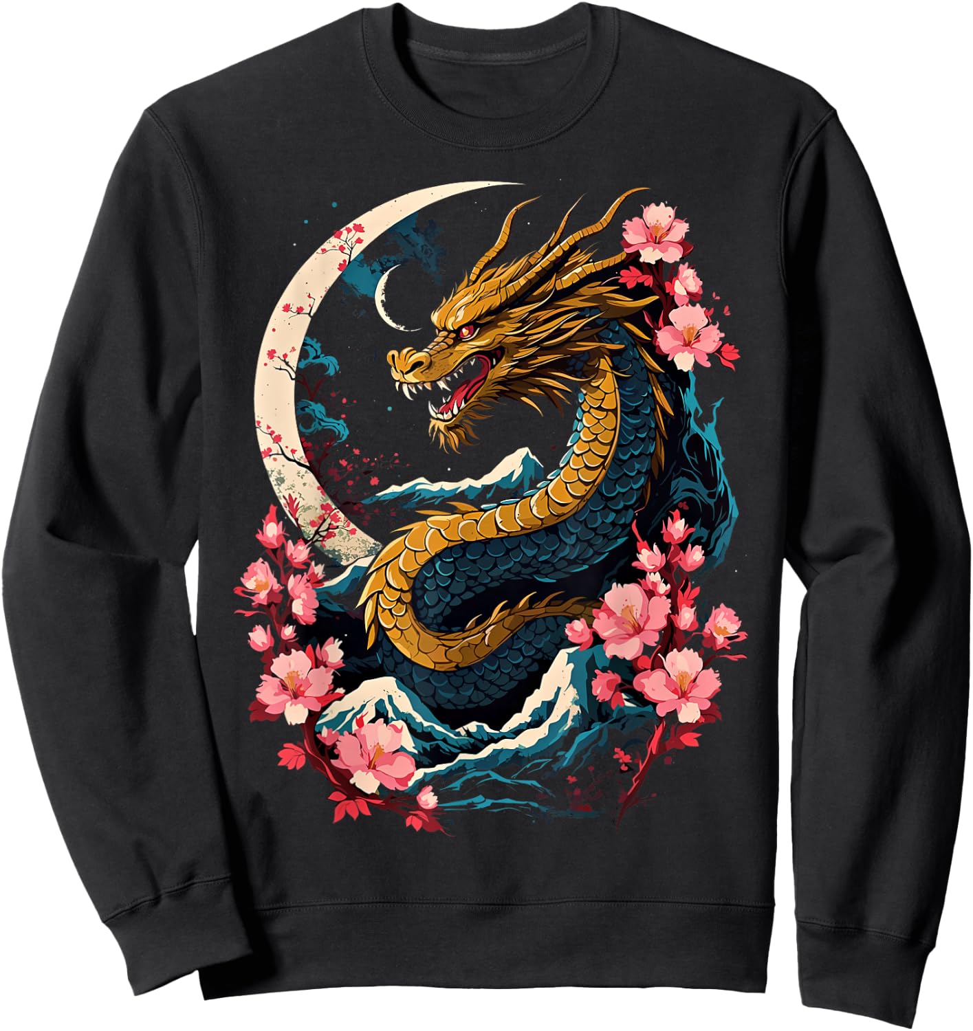 Dragon Asian Japanese Style Tattoo Aesthetic Dragon Japanese Sweatshirt - Sweatshirt | Black