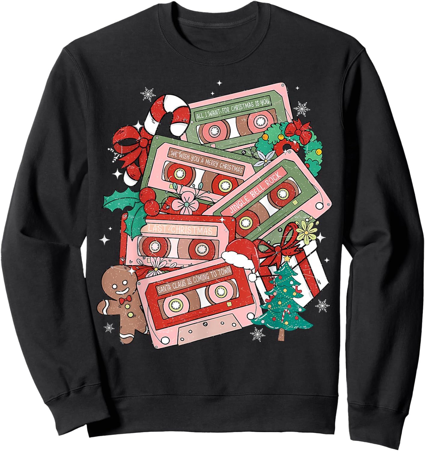 Retro Christmas Music Cassette Tapes Music Teacher Musician Sweatshirt - Sweatshirt | Black