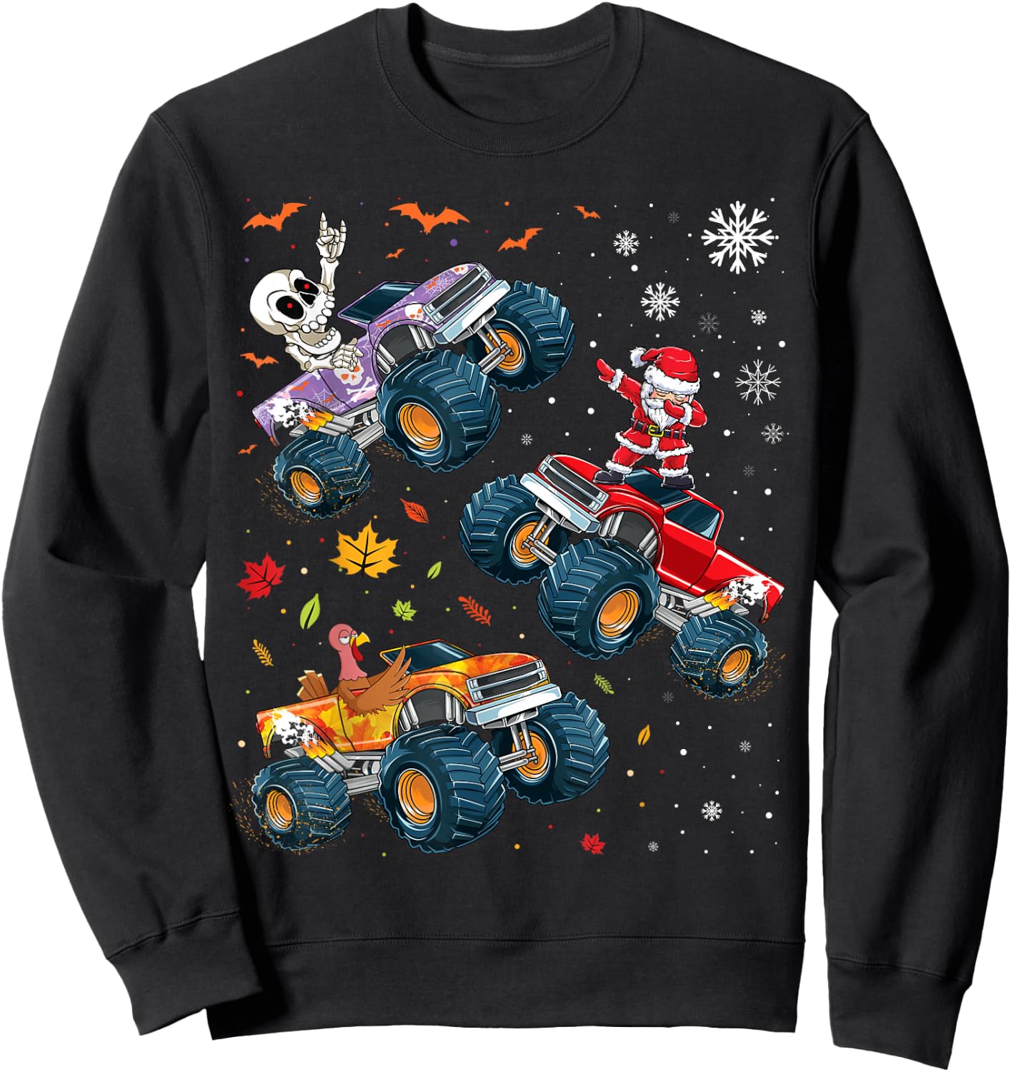 Happy Hallothanksmas Adults Kids Graphic Halloween Christmas Sweatshirt - Sweatshirt | Black