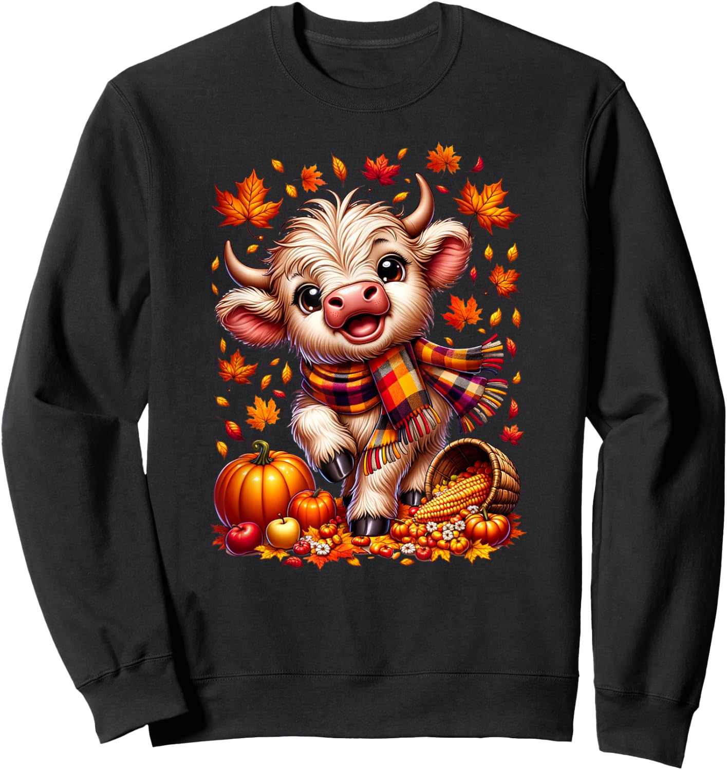 Cute Scottish Highland Baby Cow Calf Fall and Kids Sweatshirt - Sweatshirt | Black