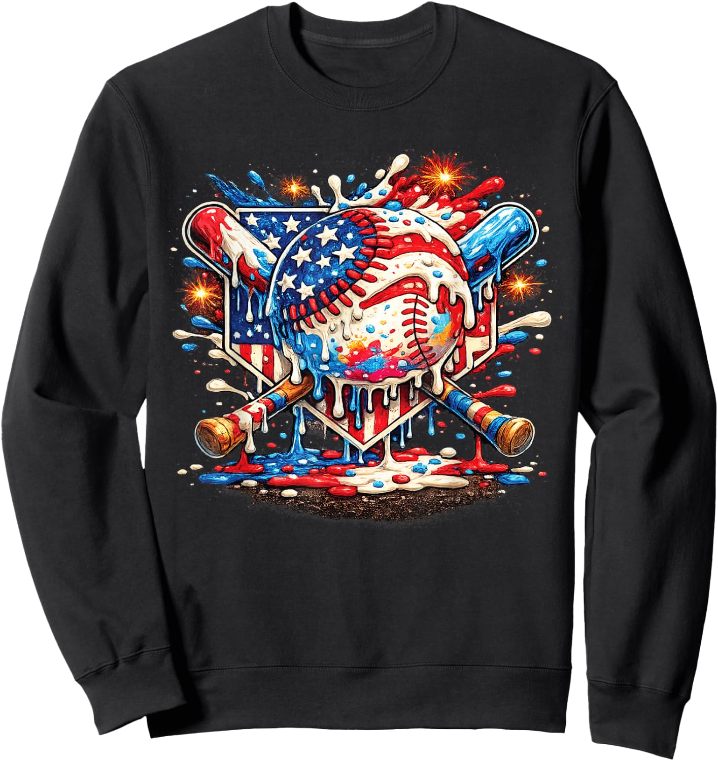 Baseball Drip Ice Cream Patriot American Flag 4th of July Sweatshirt - Sweatshirt | Black