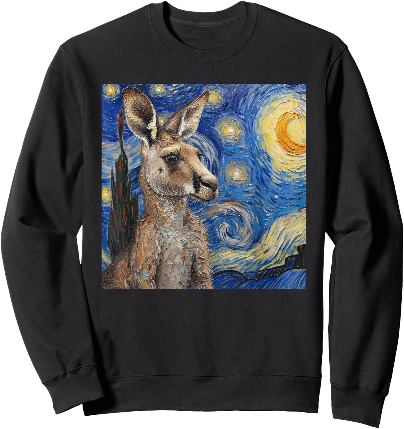 Kangaroo Van Gogh Style Starry Night Sweatshirt - Sweatshirt | Black