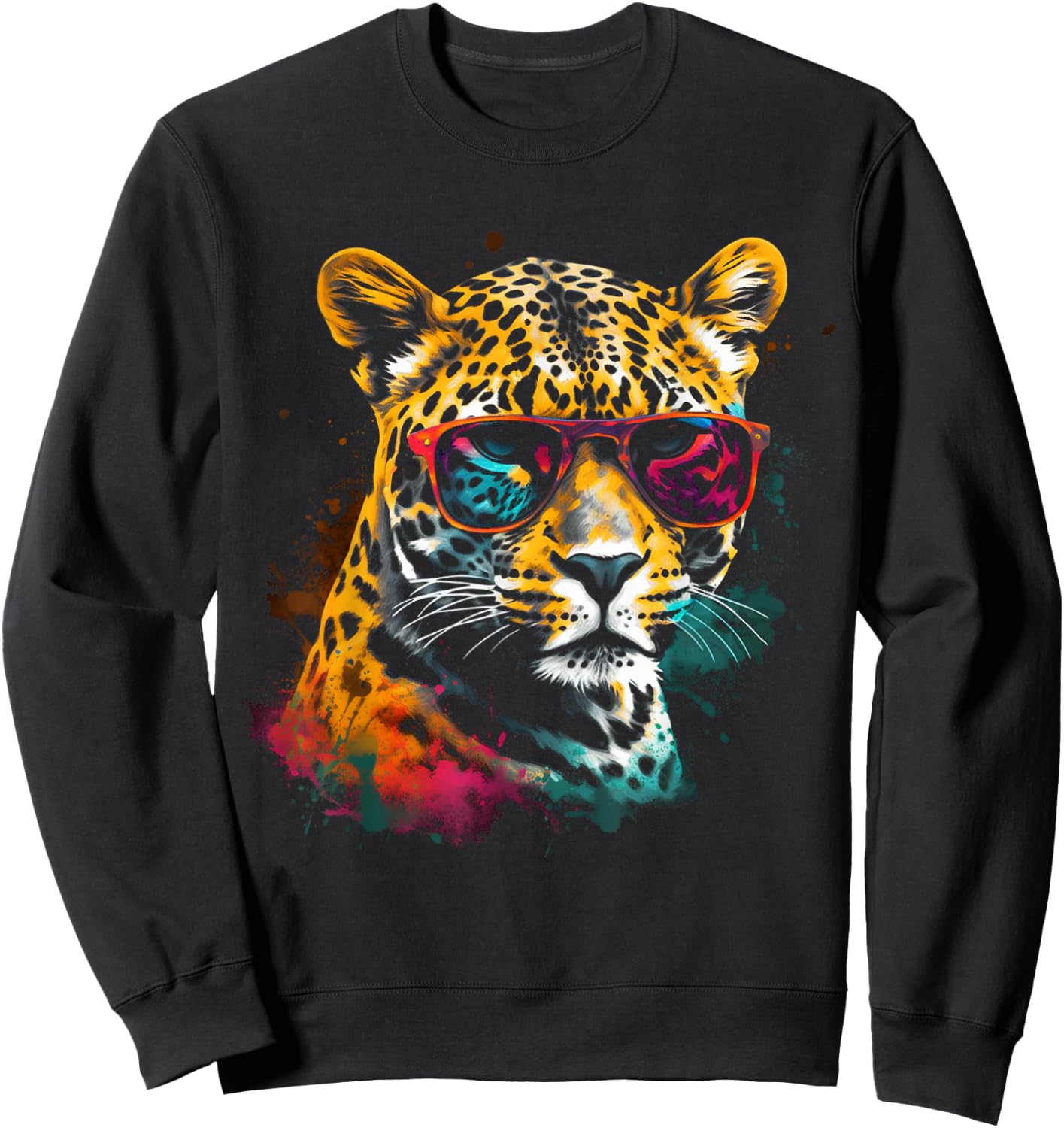 Leopard Sunglasses Artwork - Zoo Art Animal Leopard Sweatshirt - Sweatshirt | Black