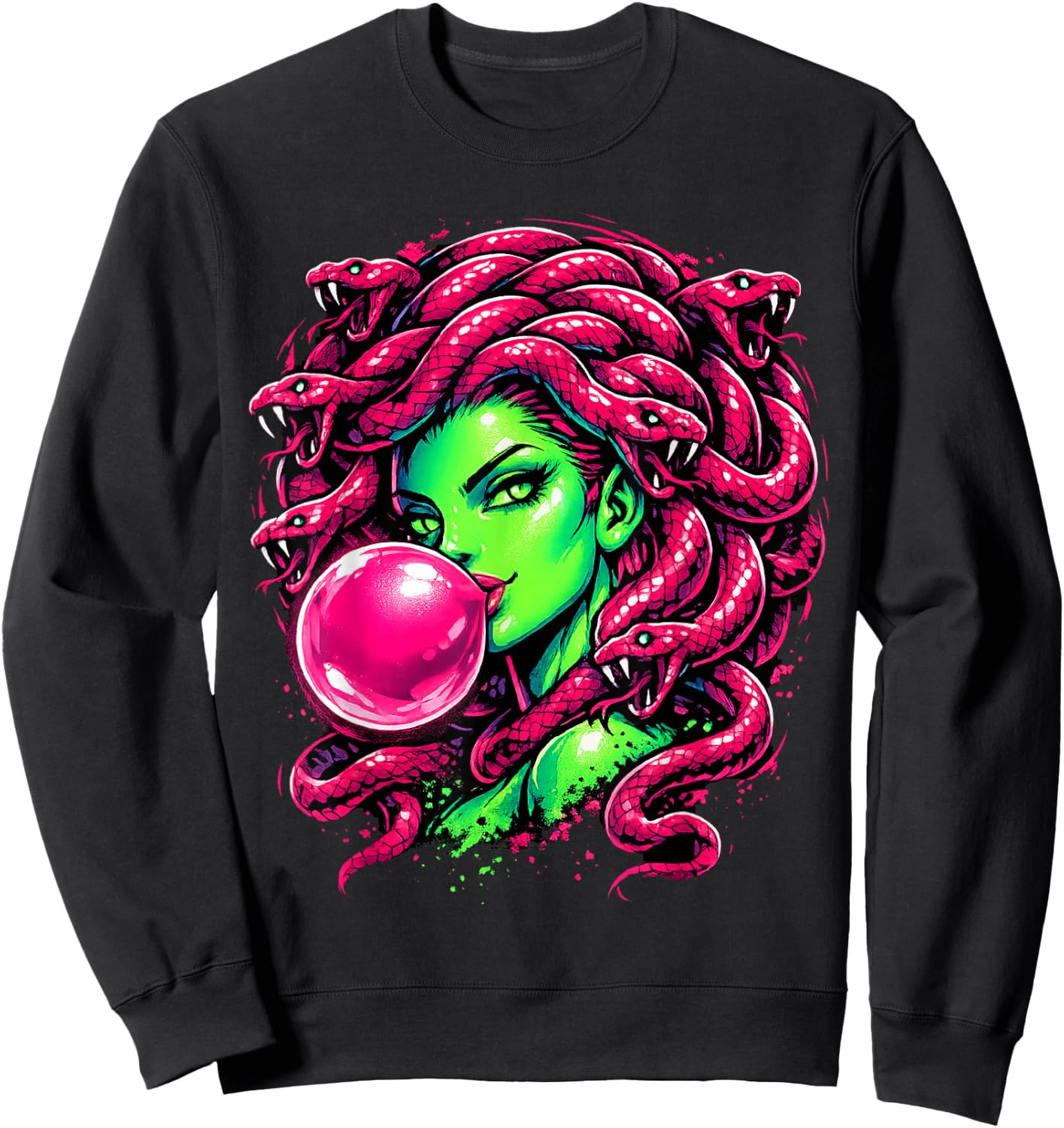 Medusa Bubblegum Mythological Snake Hair Goddess Sweatshirt - Sweatshirt | Black