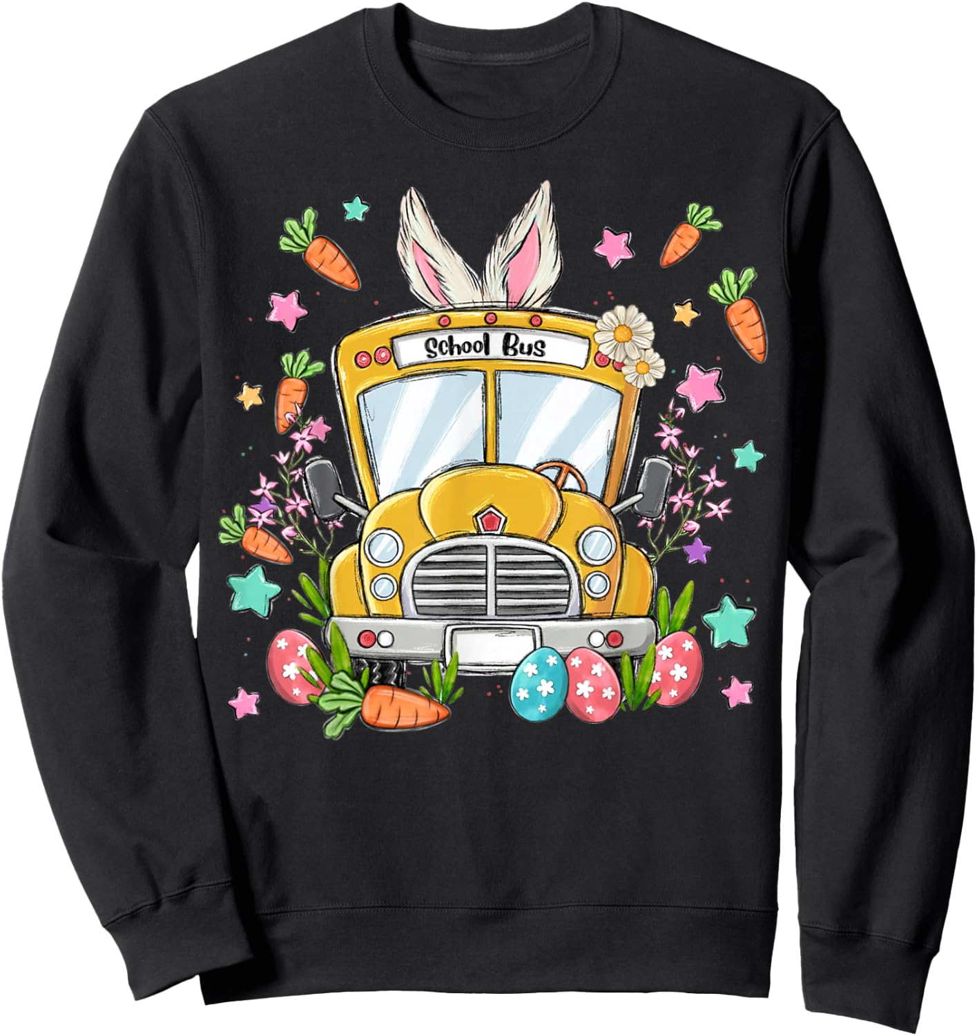 Bunny School Bus Easter Day Helloo Spring For Boys Girls Kid Sweatshirt - Sweatshirt | Black