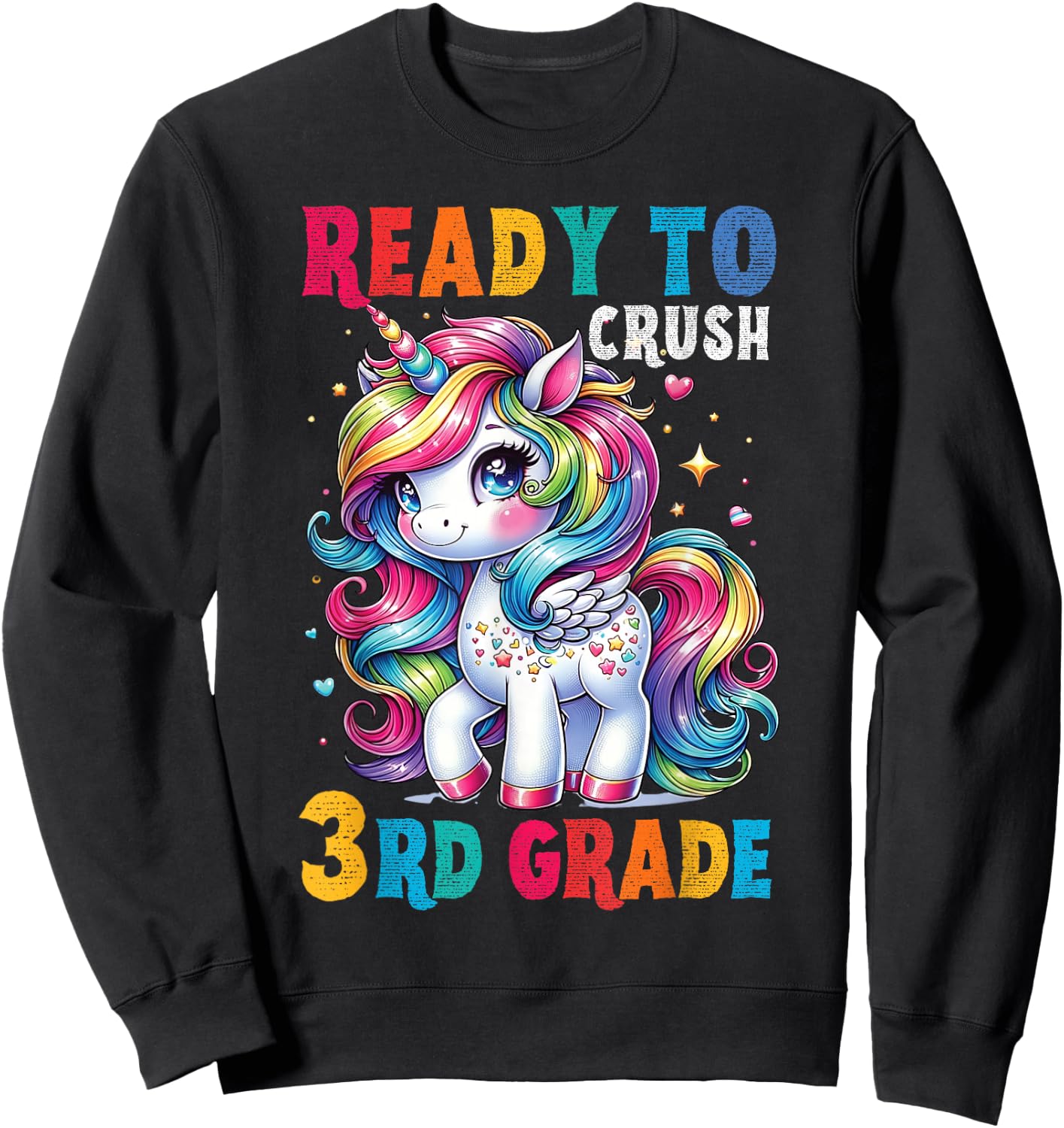 Student Unicorn Ready back to School crush 3rd grade Girls Sweatshirt - Sweatshirt | Black