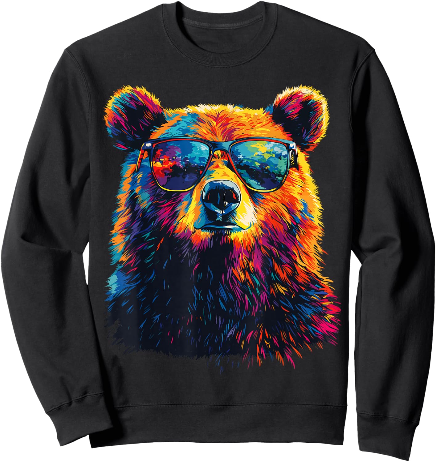 Cool Bear Portrait with Sunglasses Watercolour Bear , black Sweatshirt - Sweatshirt | Black