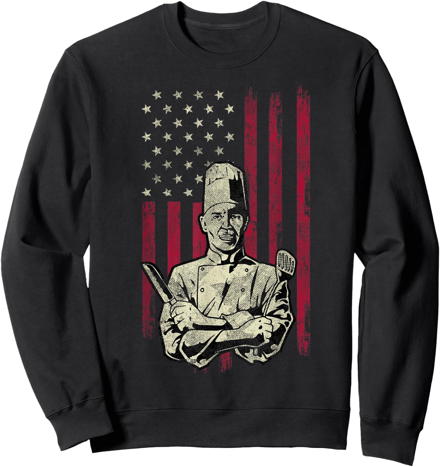 Chef Vintage American Flag 4th Of July Gift Sweatshirt - Sweatshirt | Black