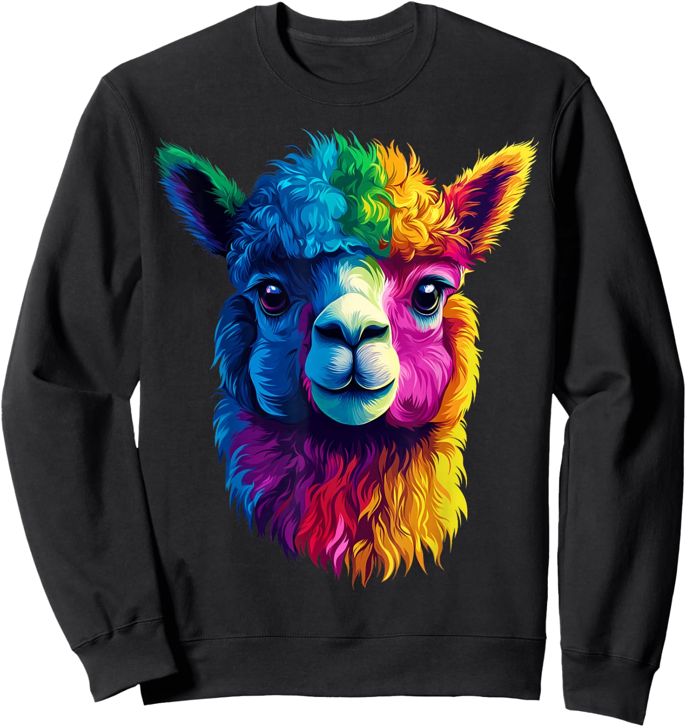 Colorful Alpaca Face Farm Animal Lover Black Sweatshirt - Sweatshirt | Black