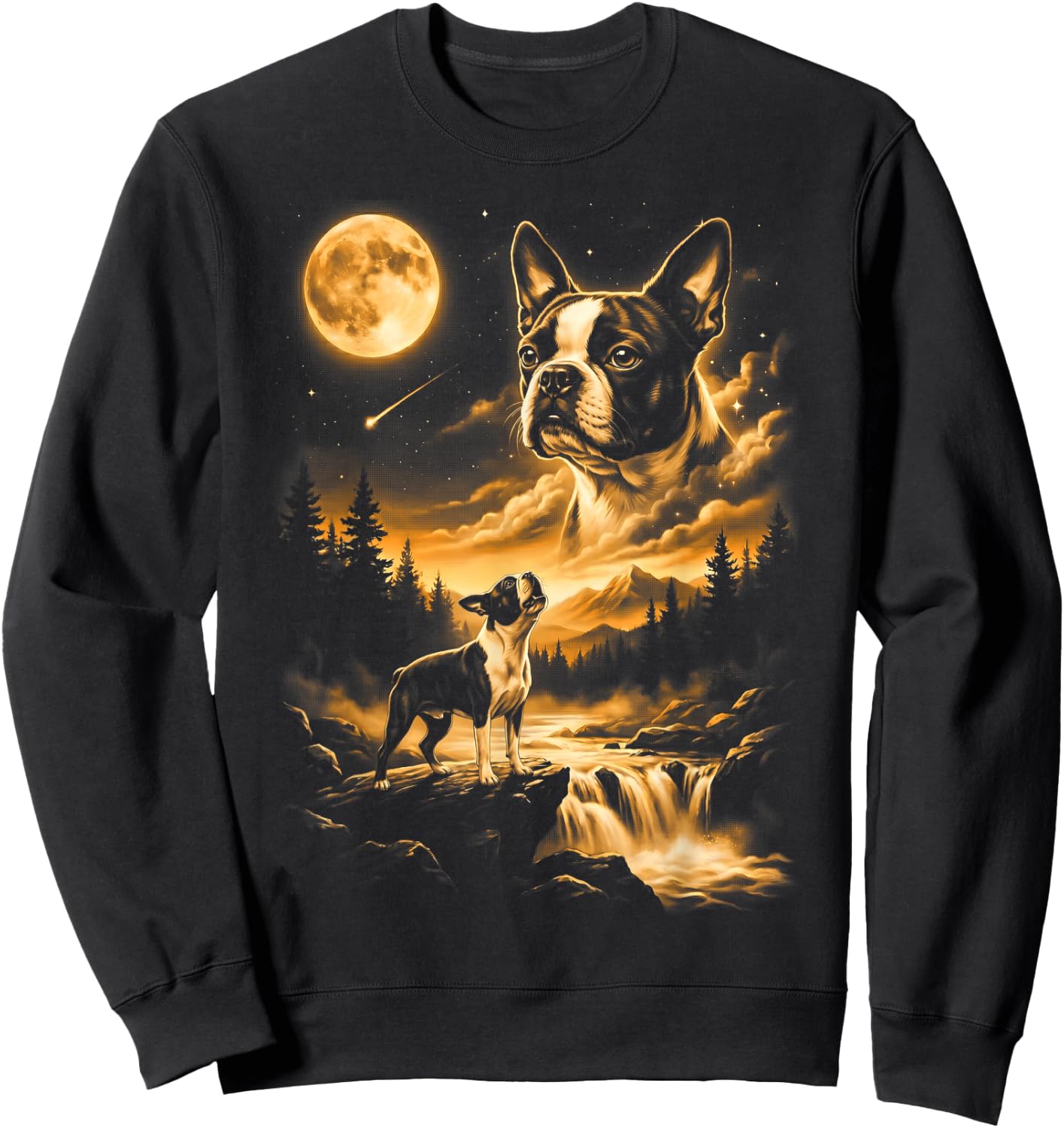 Boston Terrier Howling to The Moon Sweatshirt - Sweatshirt | Black