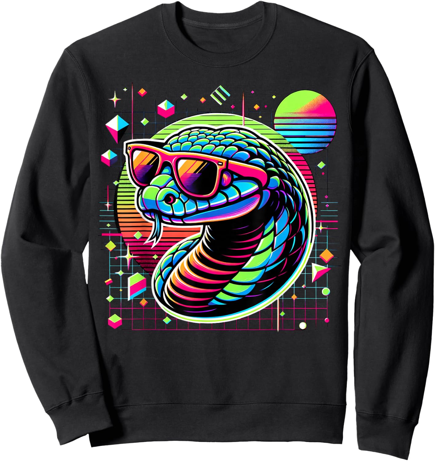 Cool Snake 80s Retrowave 90s Vaporwave Snake Sweatshirt - Sweatshirt | Black