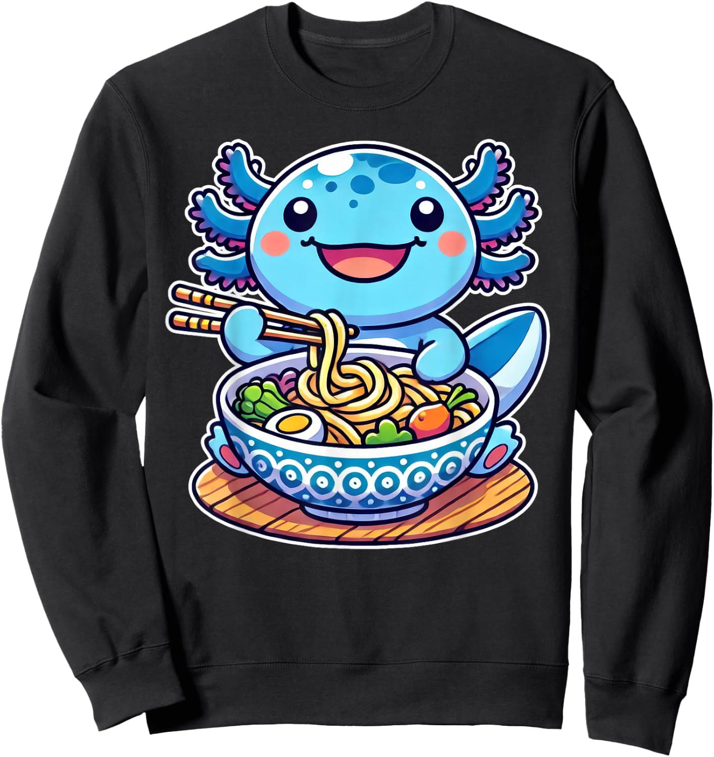 Kawaii Anime Axolotl Eating Ramen Noodles Lover Kids Sweatshirt - Sweatshirt | Black