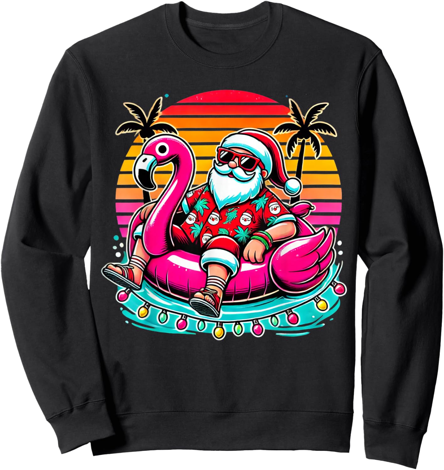 Christmas in July Shirt Summer Xmas Santa Flamingo Float Sweatshirt - Sweatshirt | Black