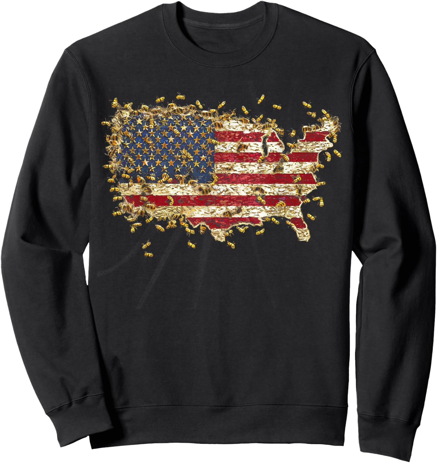 Honeycomb Honey Bees Beekeeper 4th of july American Flag Sweatshirt - Sweatshirt | Black