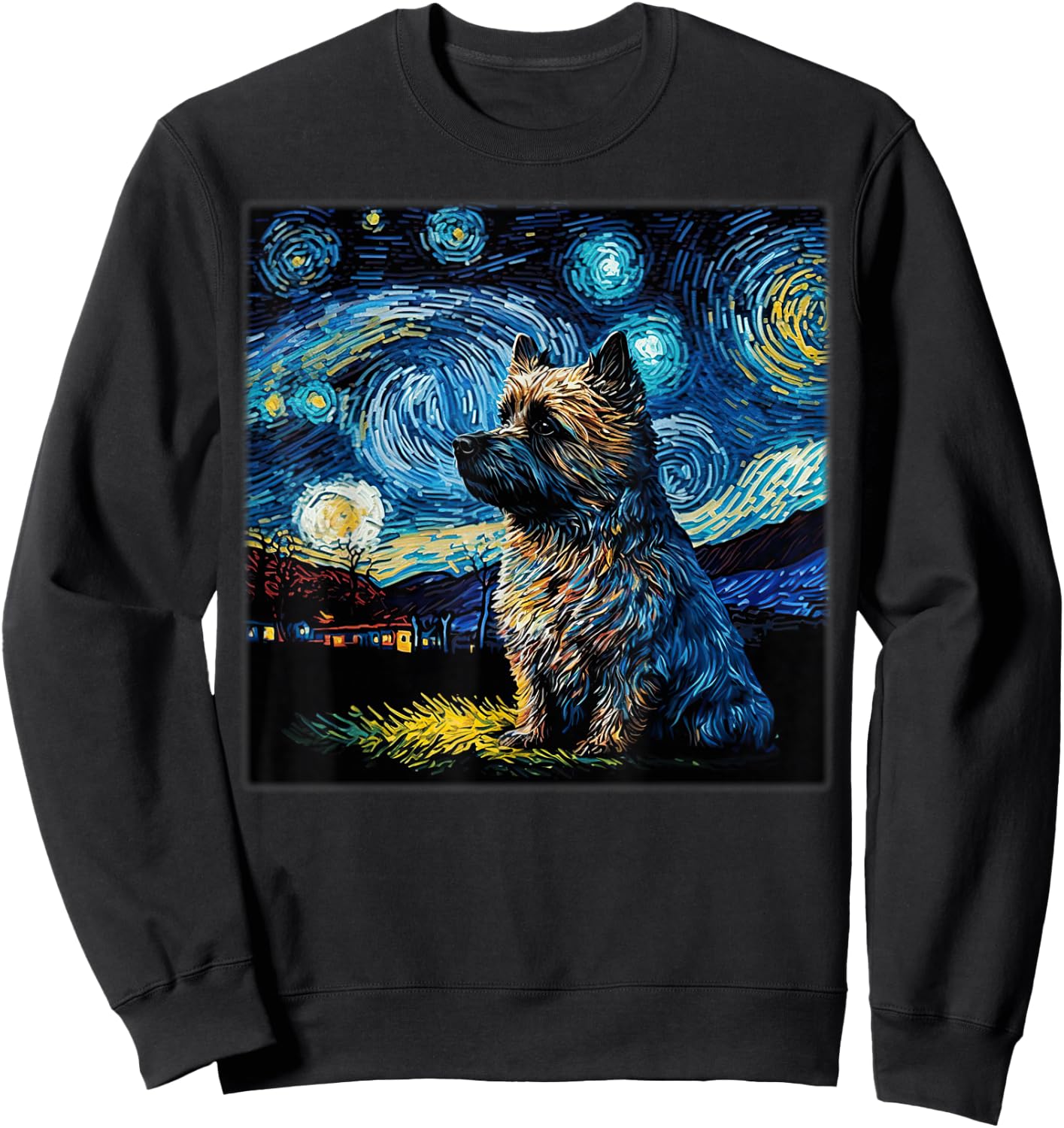 Surrealism Starry Night Cairn Terrier Dog Sweatshirt - Sweatshirt | Black