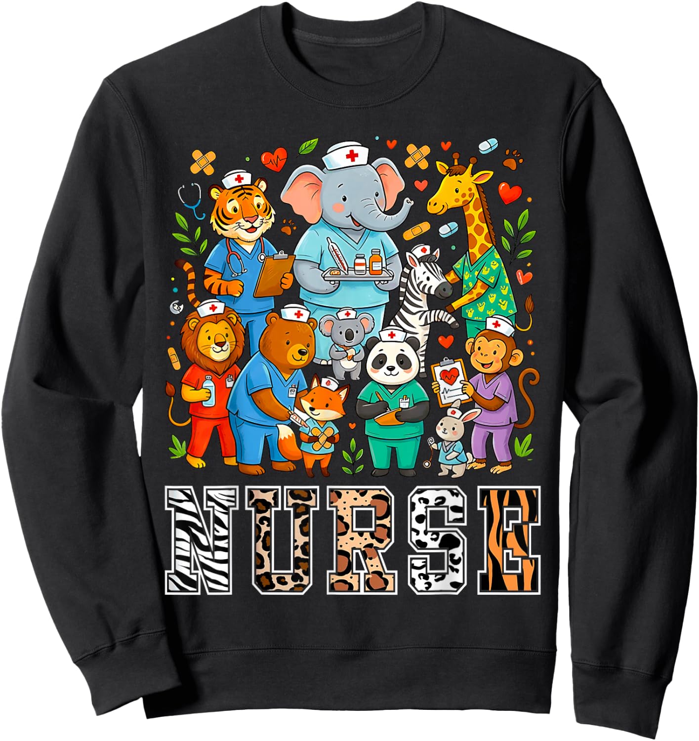 Nurse Safari Leopard Animal Print Theme Women Student Sweatshirt - Sweatshirt | Black