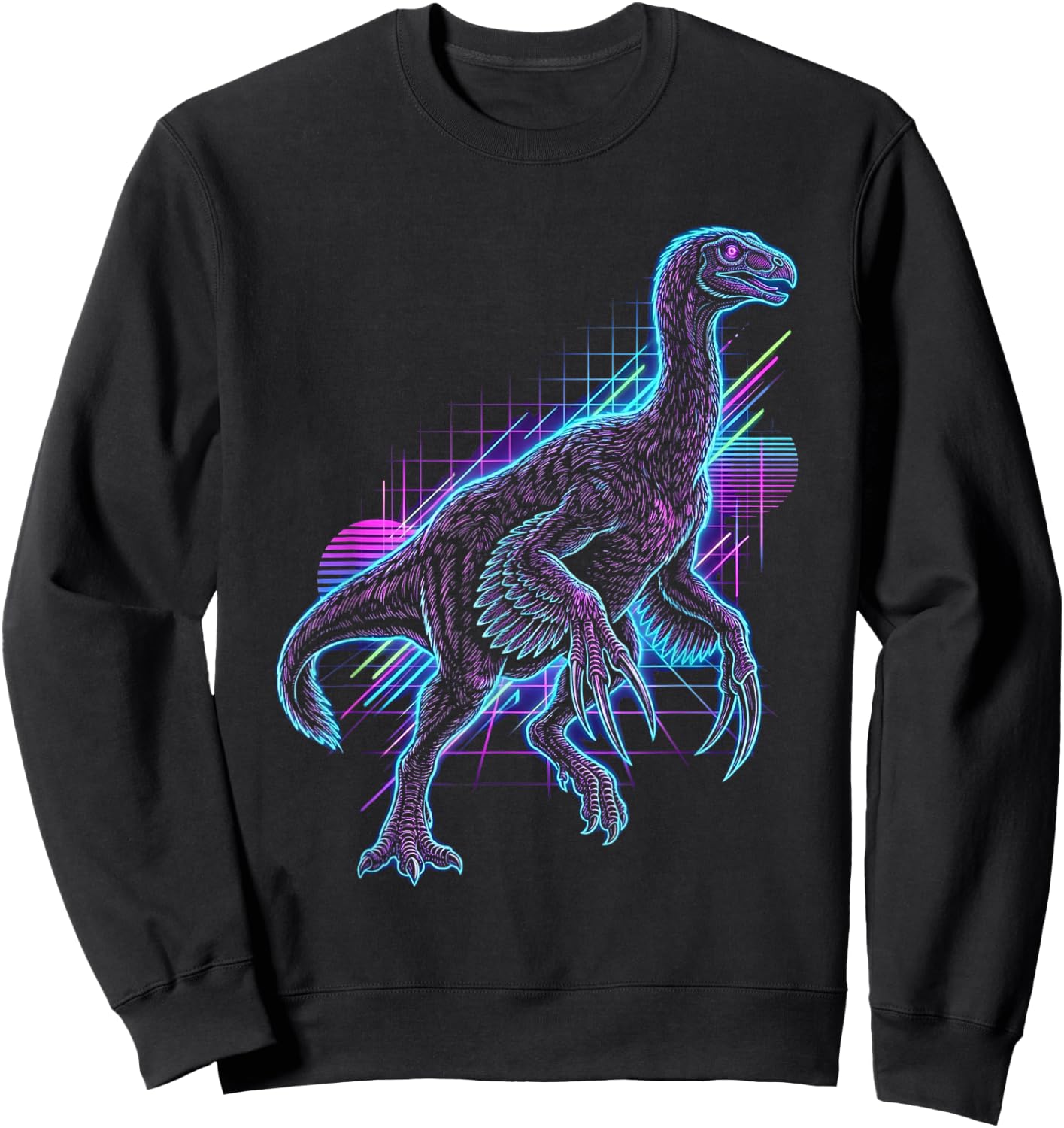 Therizinosaurus Dinosaur Synthwave Sweatshirt - Sweatshirt | Black