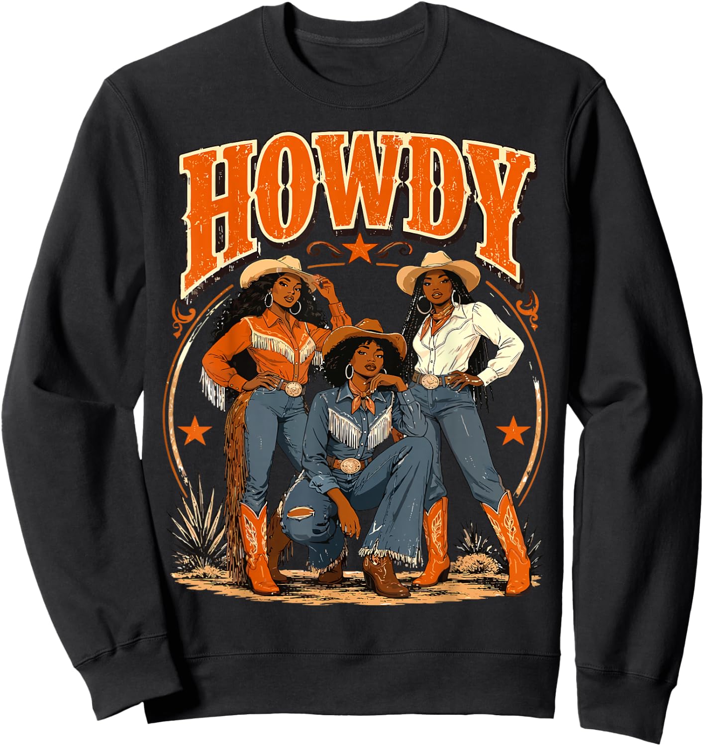 Howdy Cowgirl Western Boots Afro Western Rodeo Melanin Sweatshirt - Sweatshirt | Black
