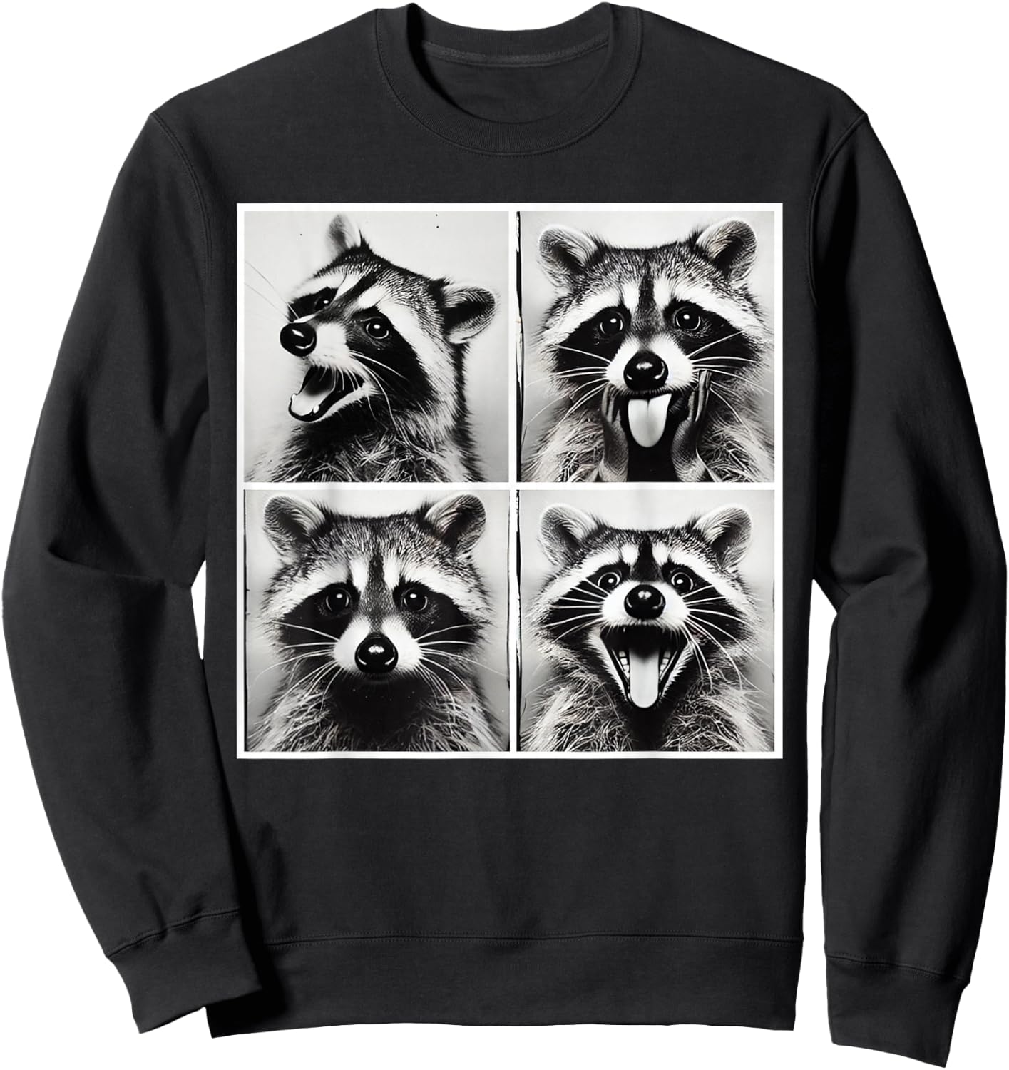 Animal Photobooth Funny Raccoon Rock On Selfie Retro Raccoon Sweatshirt - Sweatshirt | Black