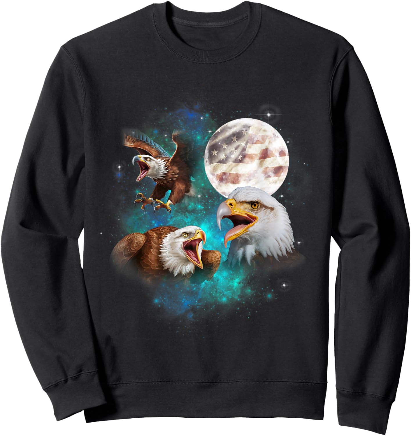 Bald Eagle USA flag American Flag Howl At Moon 4th of July Sweatshirt - Sweatshirt | Black