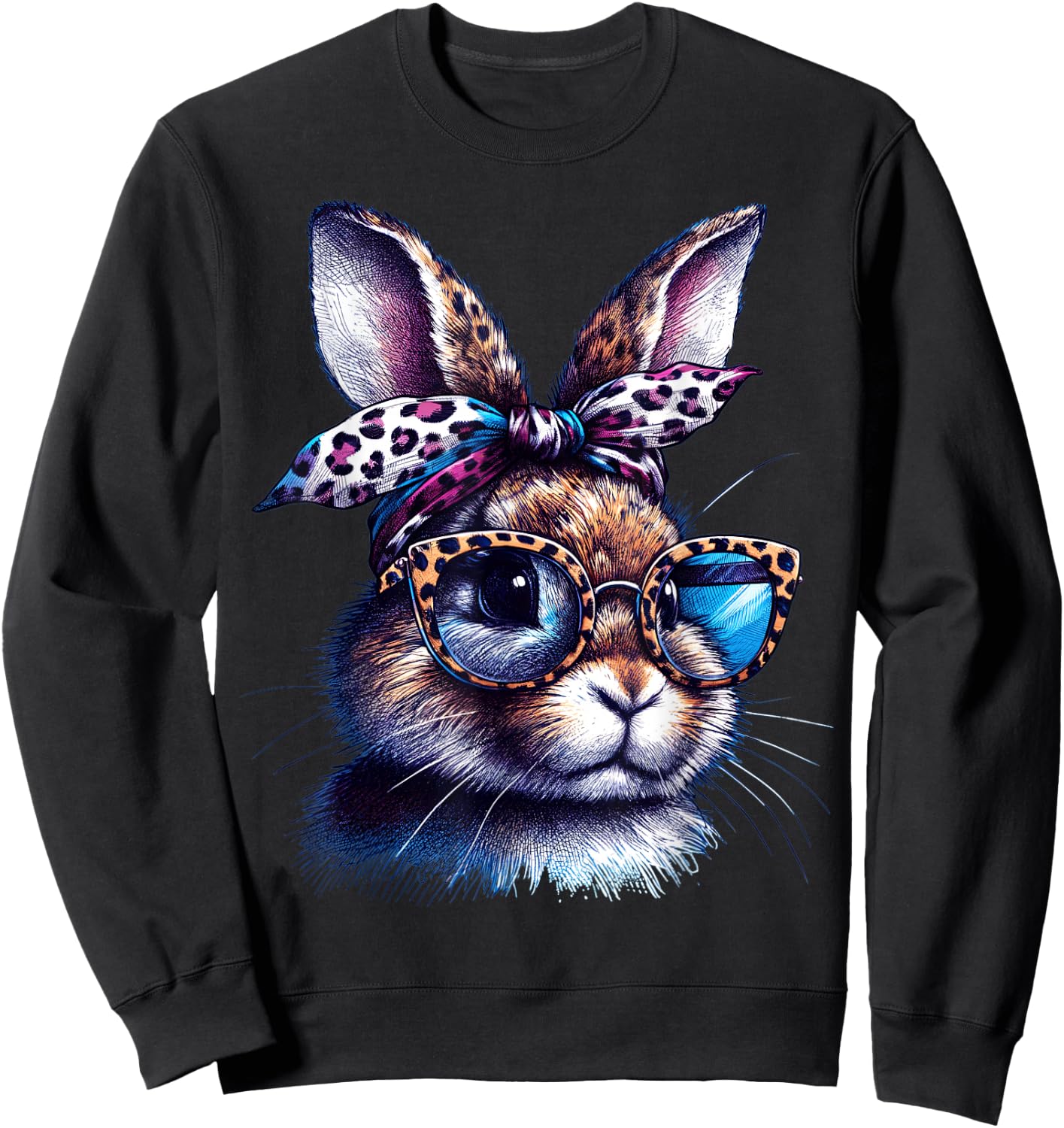 Easter Bunny Wearing Glasses Leopard Headband Women Girls Sweatshirt - Sweatshirt | Black