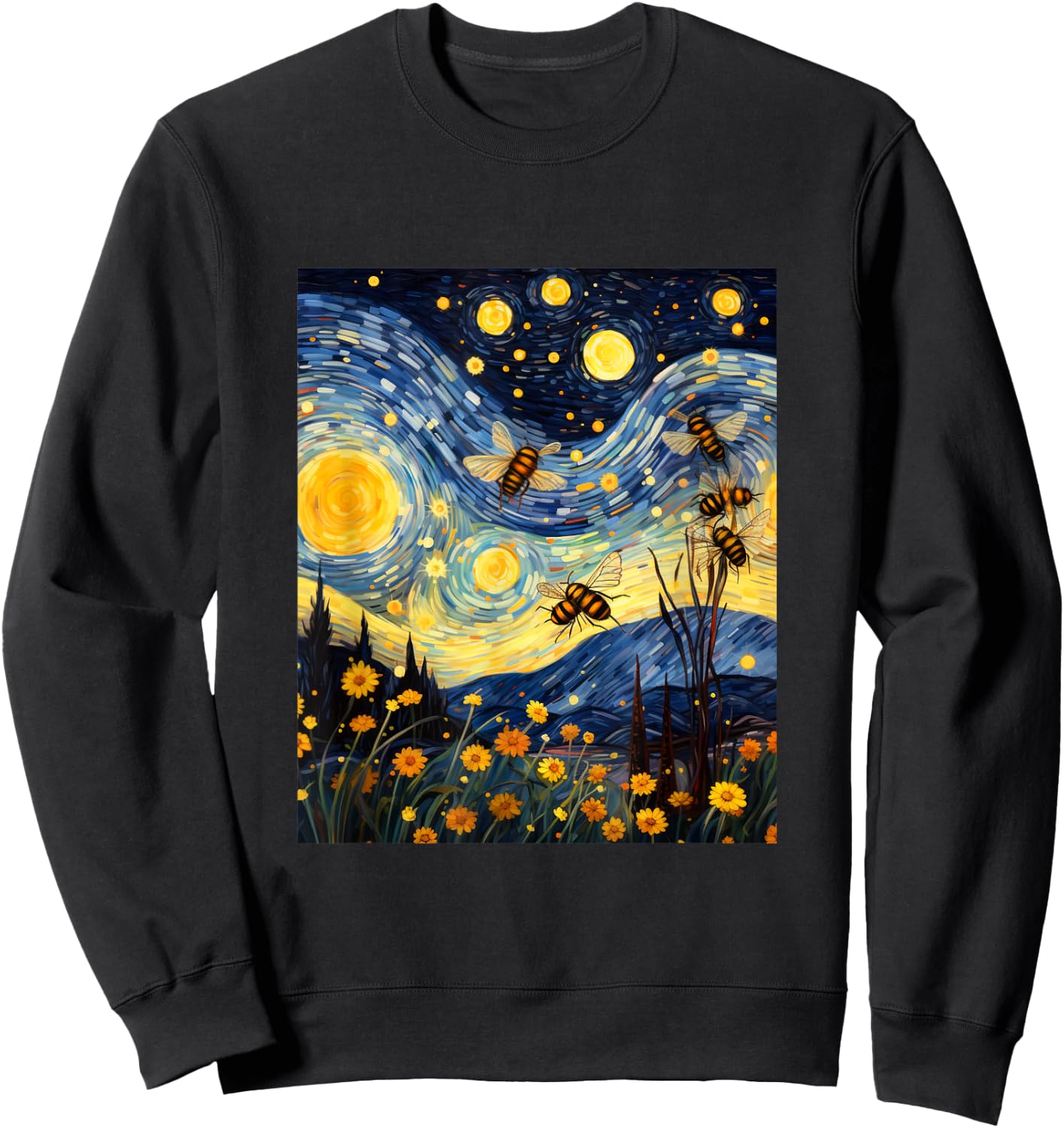 Bee Honey Stars Night Polinator Bees Lover Honeycomb Sweatshirt - Sweatshirt | Black