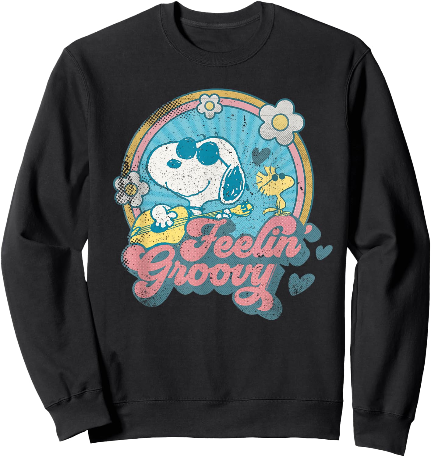 Peanuts Groovy Vibes Snoopy Woodstock Feeling Retro Festival Sweatshirt - Sweatshirt | Black