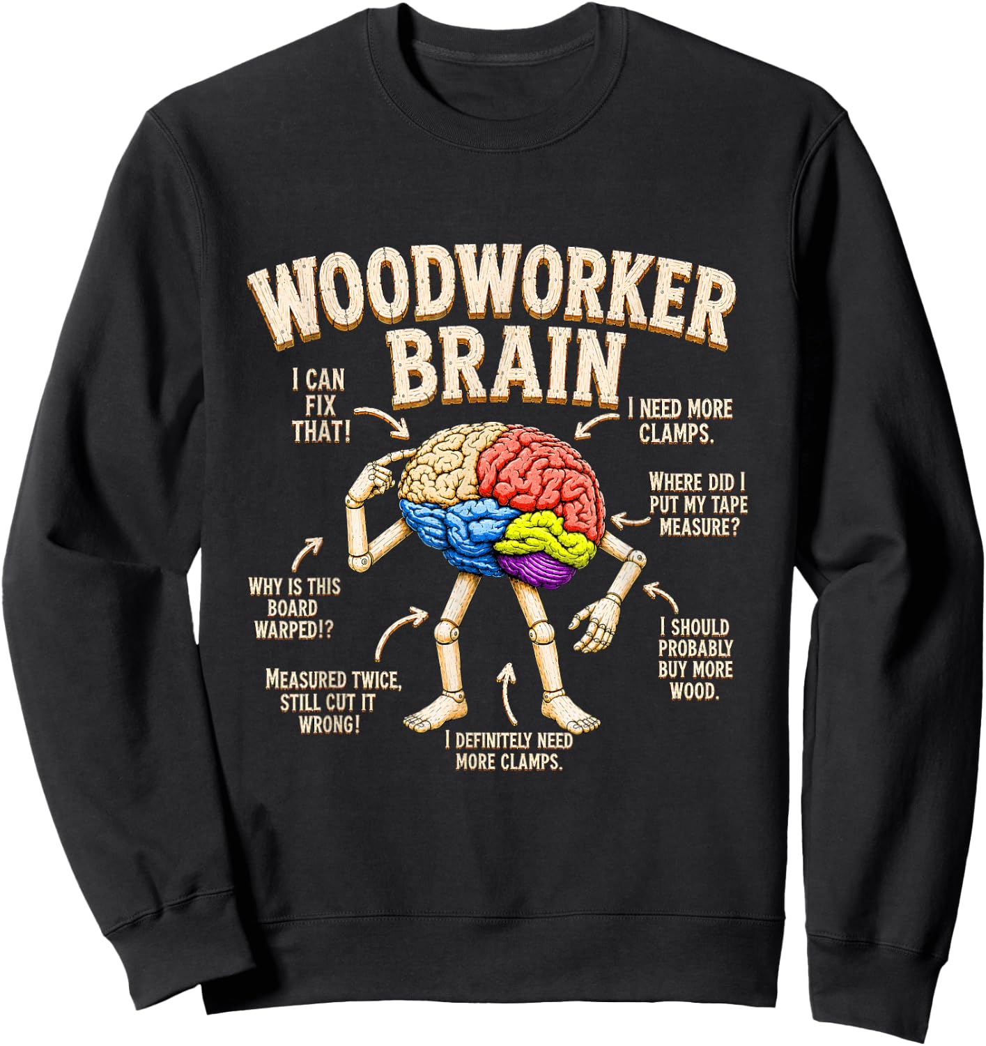 Woodworker Brain Anatomy Funny Lumber Woodworking Carpenter Sweatshirt - Sweatshirt | Black