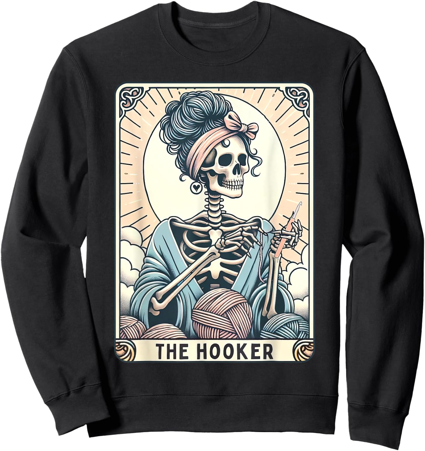 Retro Crochet Tarot Card Mom Skeleton Knitter Crochet Lover Sweatshirt - Sweatshirt | Black