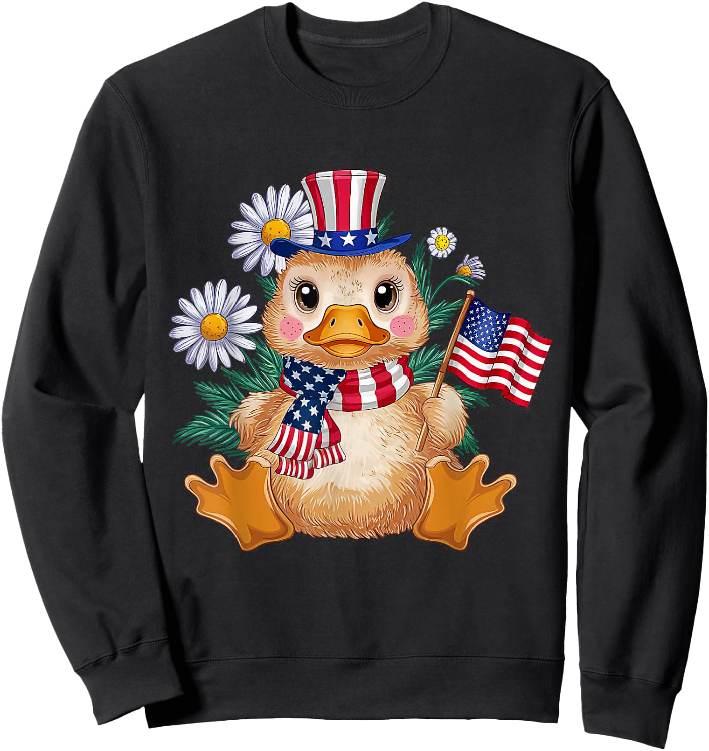 Cute Duck Florals 4th of July Boy Girl Patriotic Ducks Lover Sweatshirt - Sweatshirt | Black