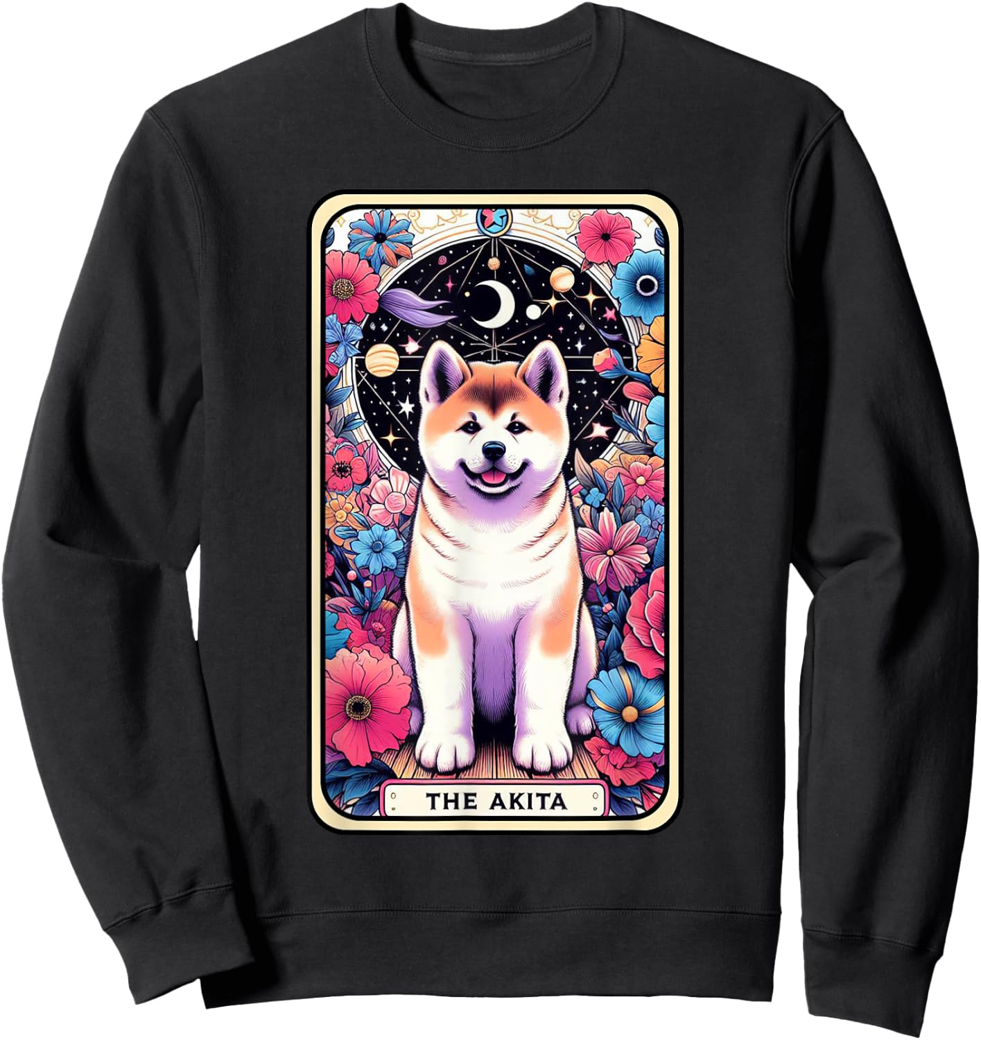 Akita Carte de tarot pour chien Motif étoile et lune Sweatshirt - Sweatshirt | Black